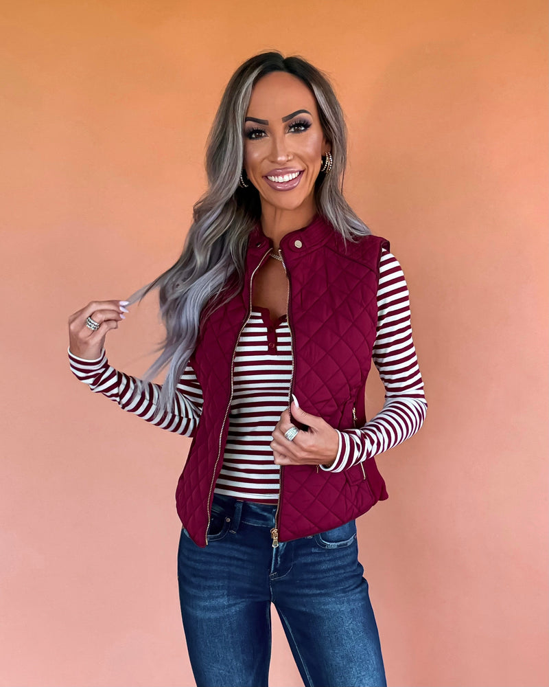 Sight Seeing Quilted Padded Vest - Wine