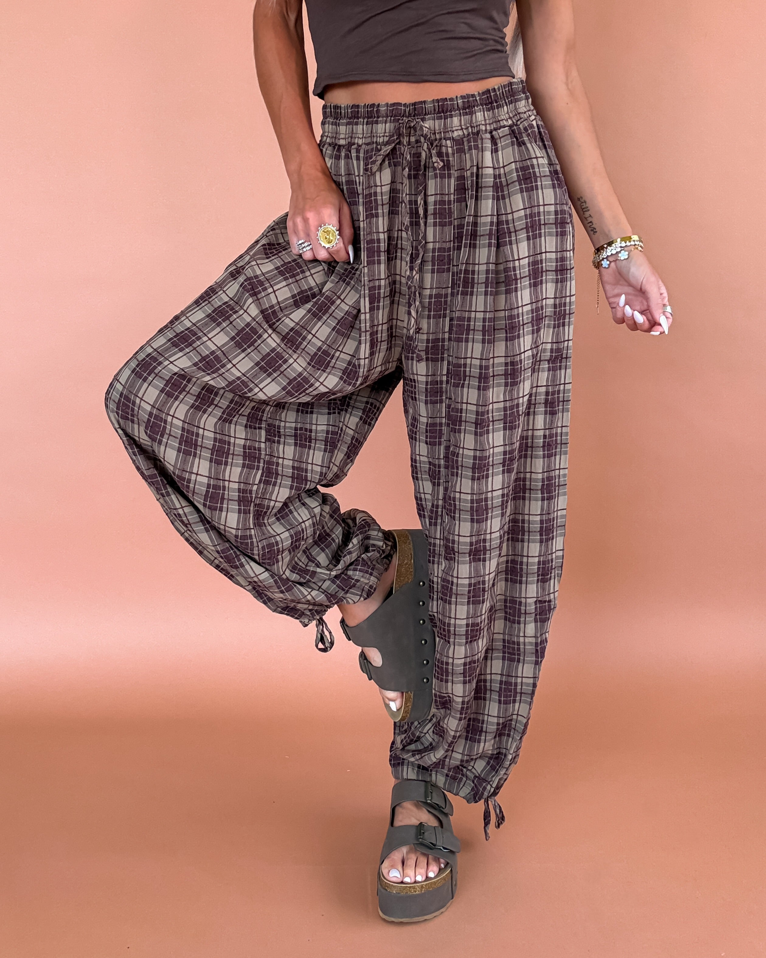 Cabin Plaid Comfort Pants - Brown