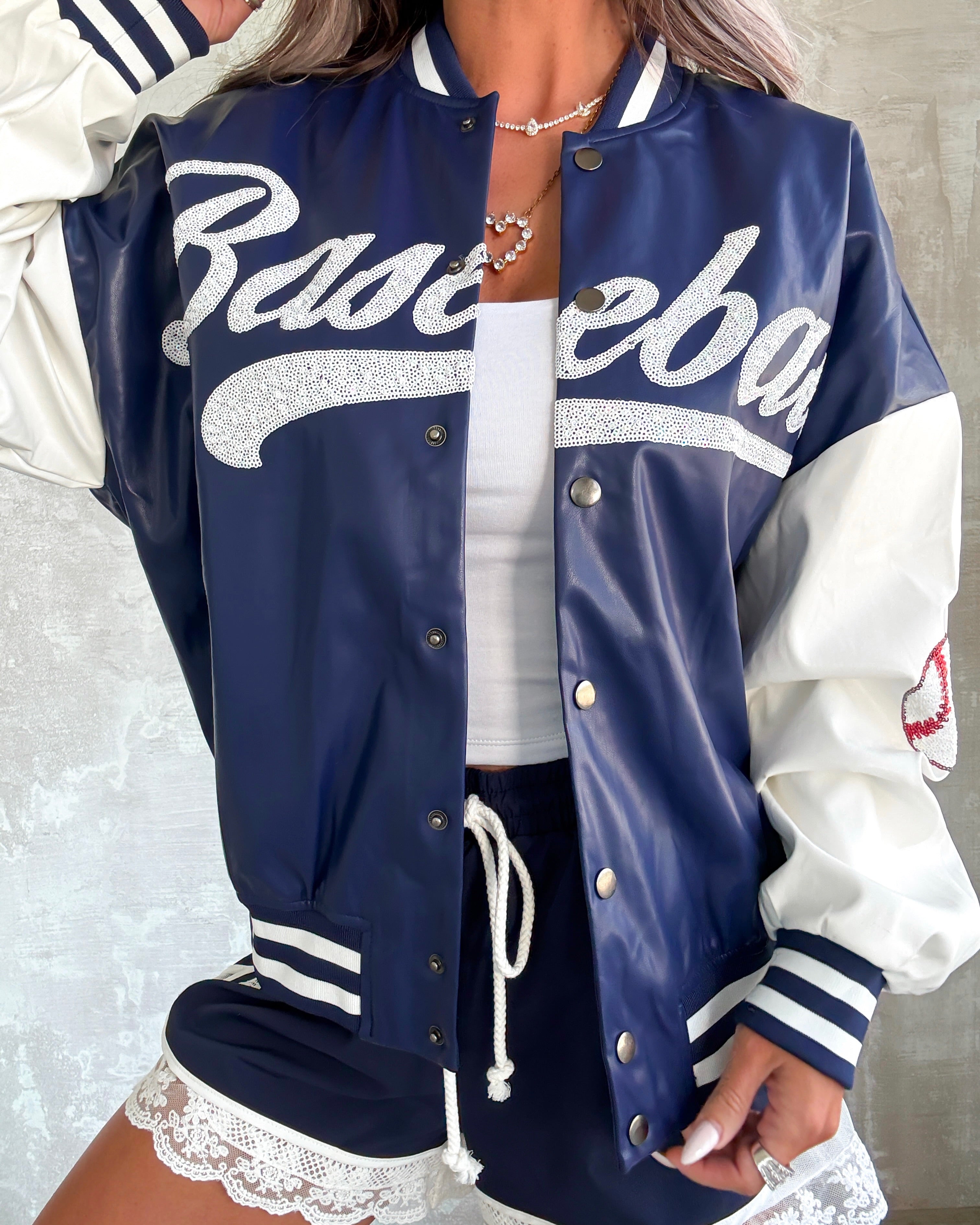 Baseball Sequin Varsity Jacket - Navy