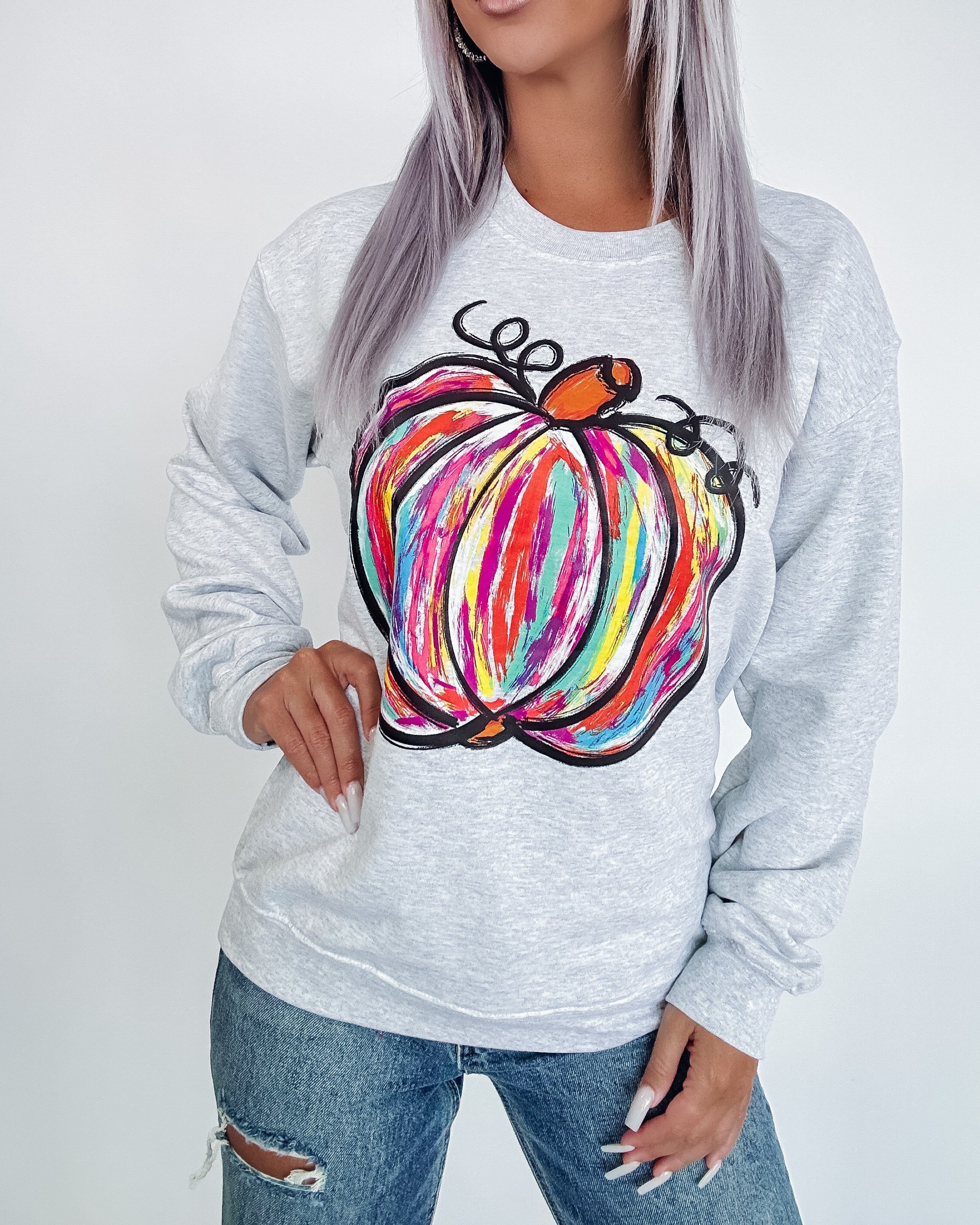 One Of A Kind Pumpkin Sweatshirt- Heather Grey