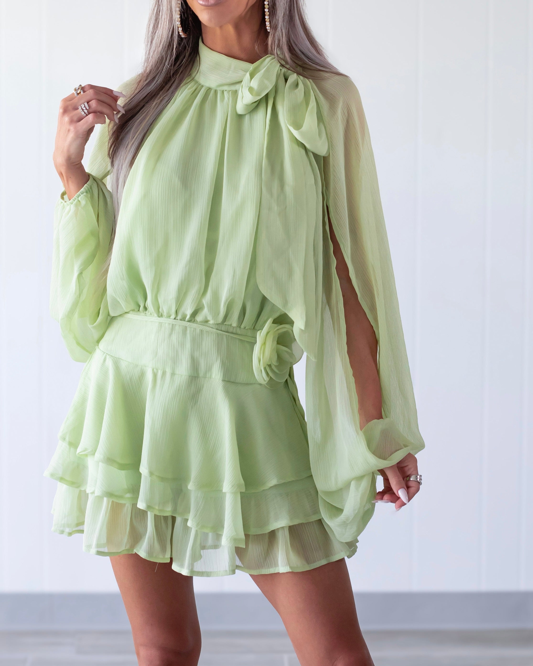 Petal Kiss Slit Romper - Pistachio