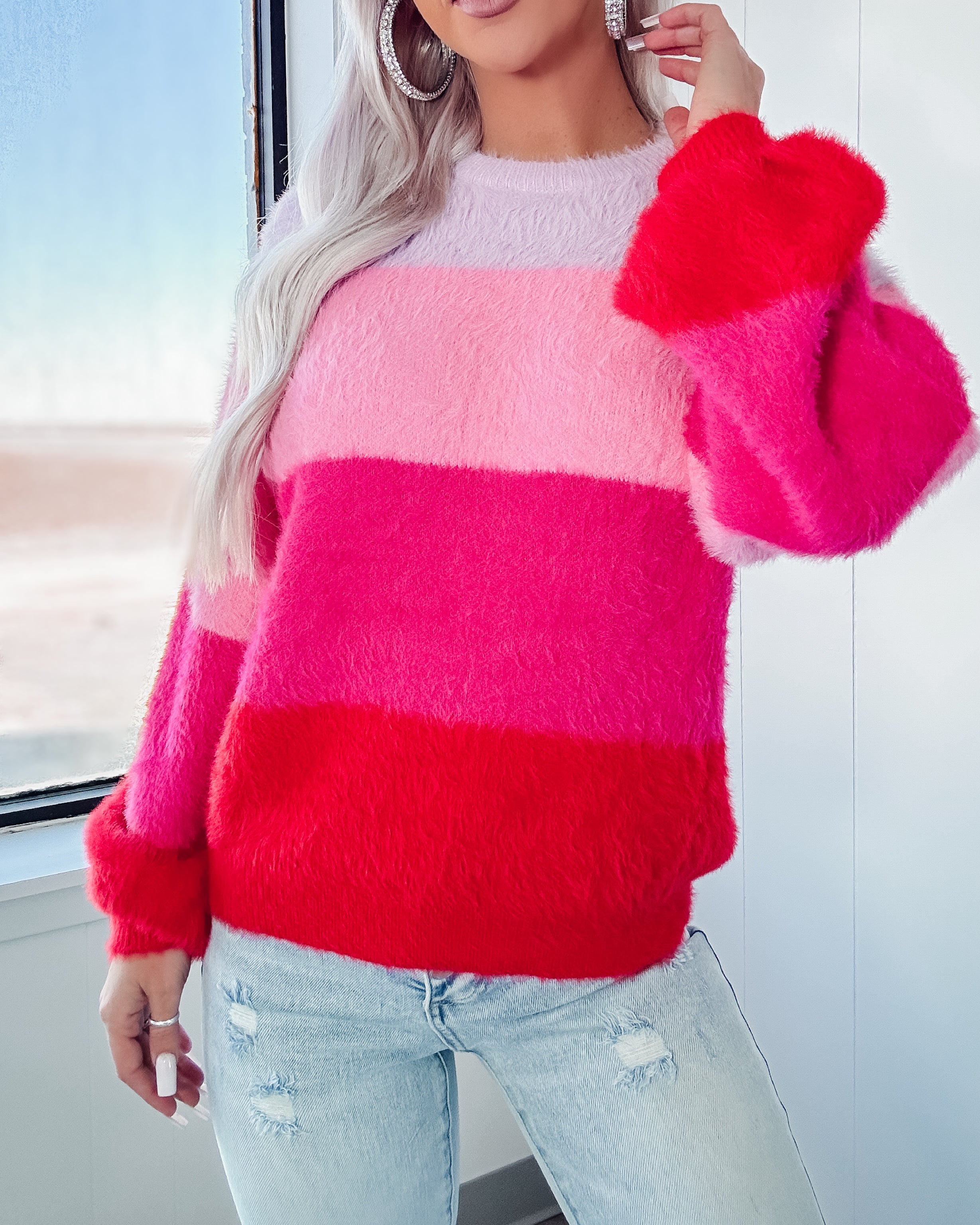 All This Love Eyelash Colorblock Sweater Pink Bar T Boutique LLC
