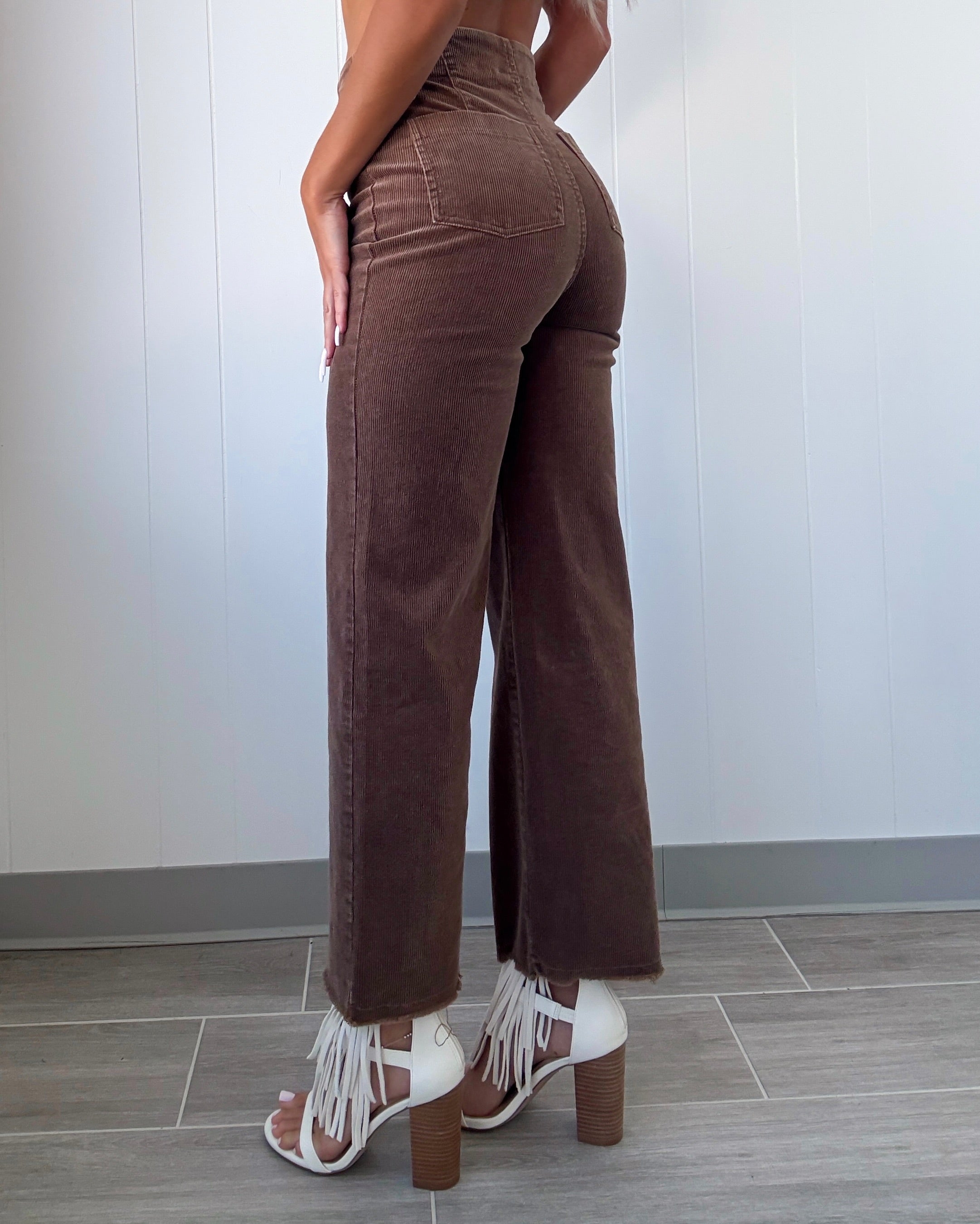 Jessie Corduroy Raw Hem Pants - Brown