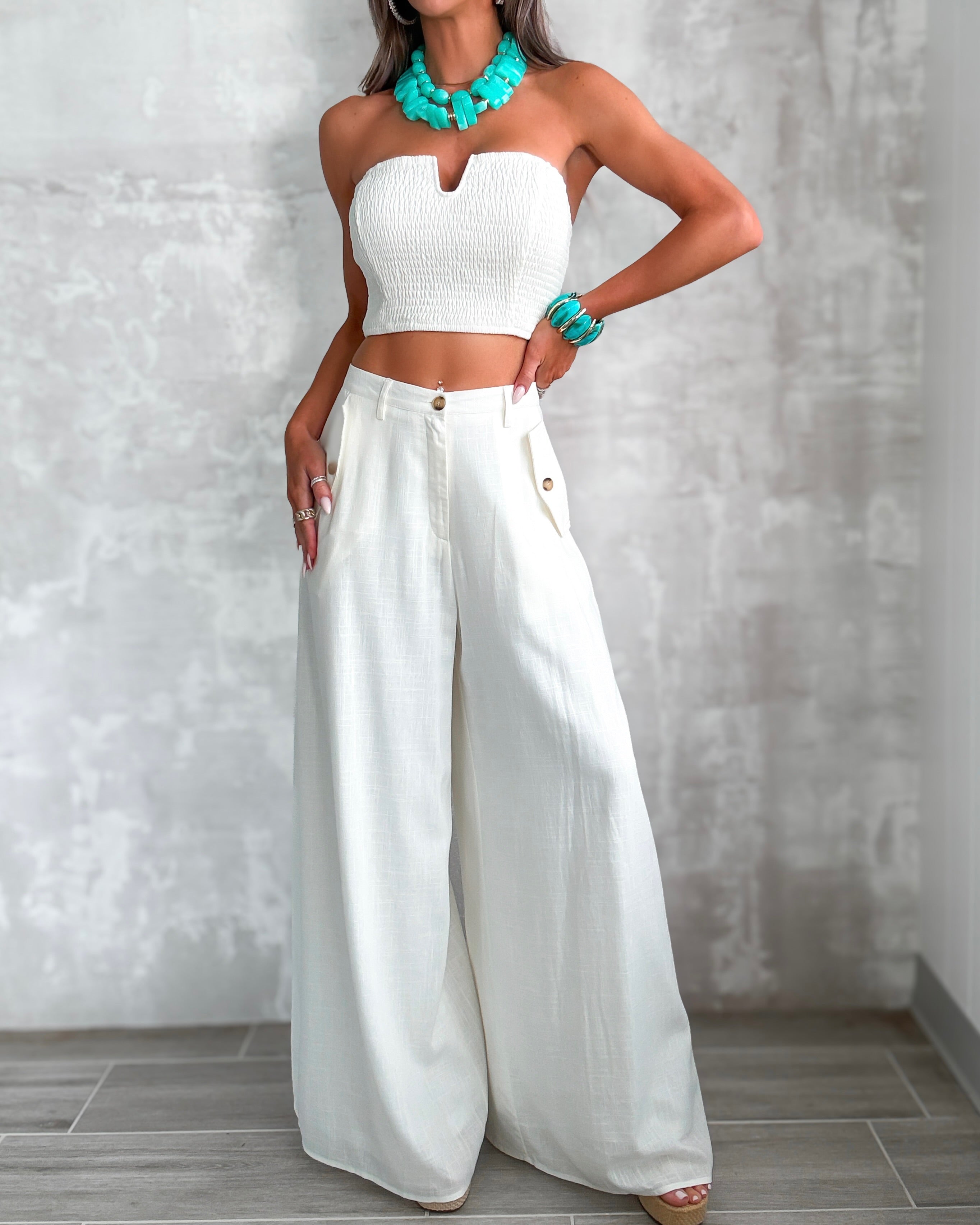 Simple Moments Linen Pant Set - Off White