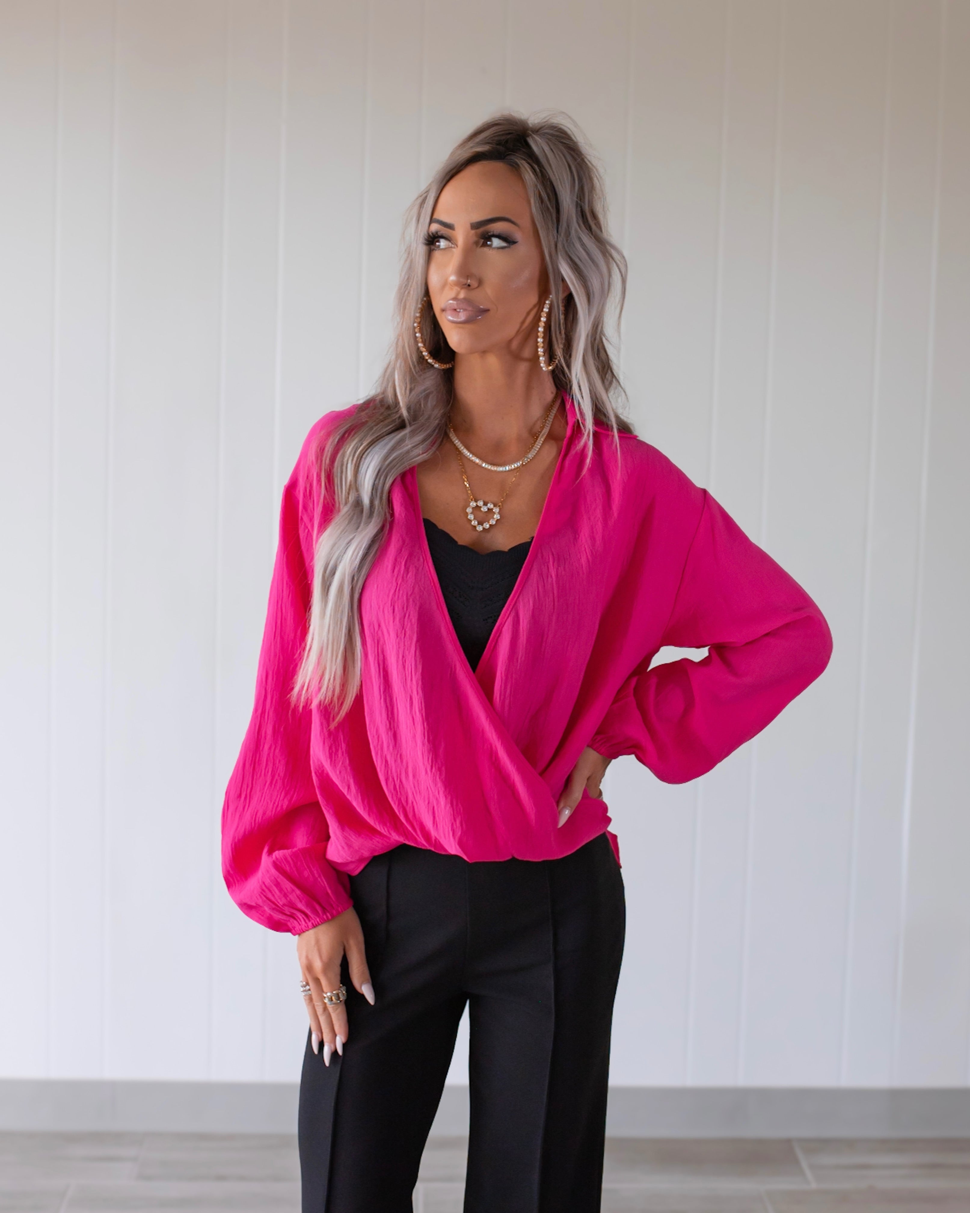 Breezy Babe Surplice Blouse - Magenta