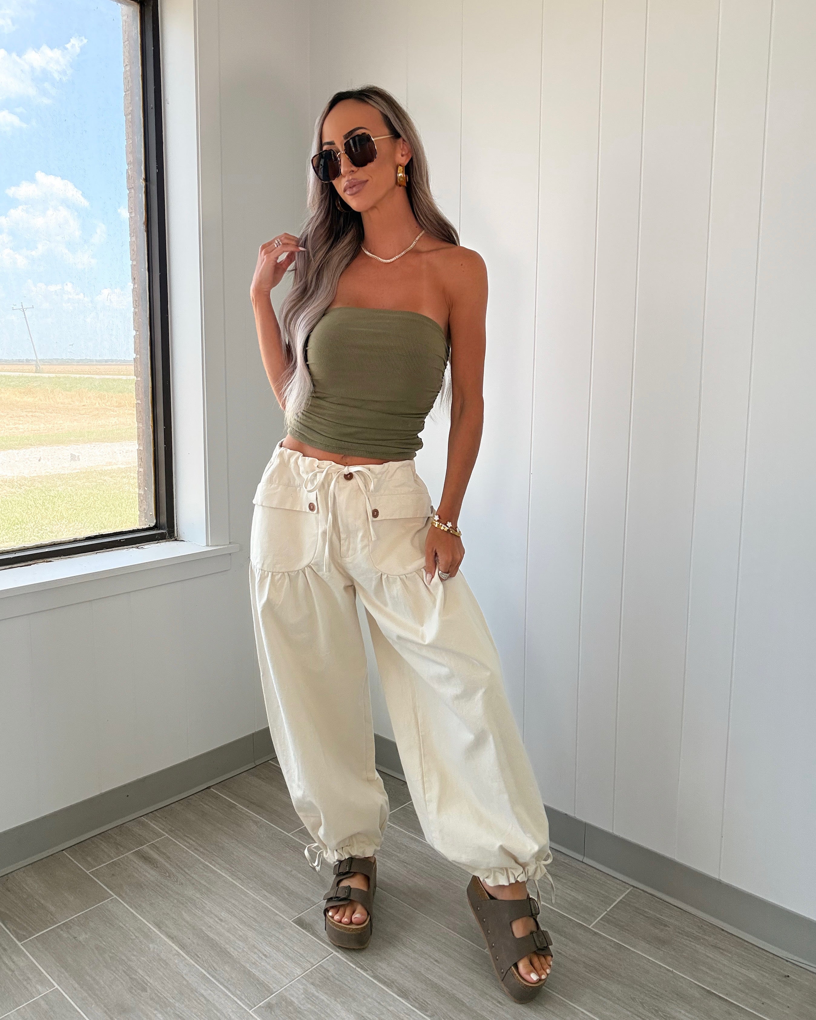 Sloane Tie Detail Pant - Ivory