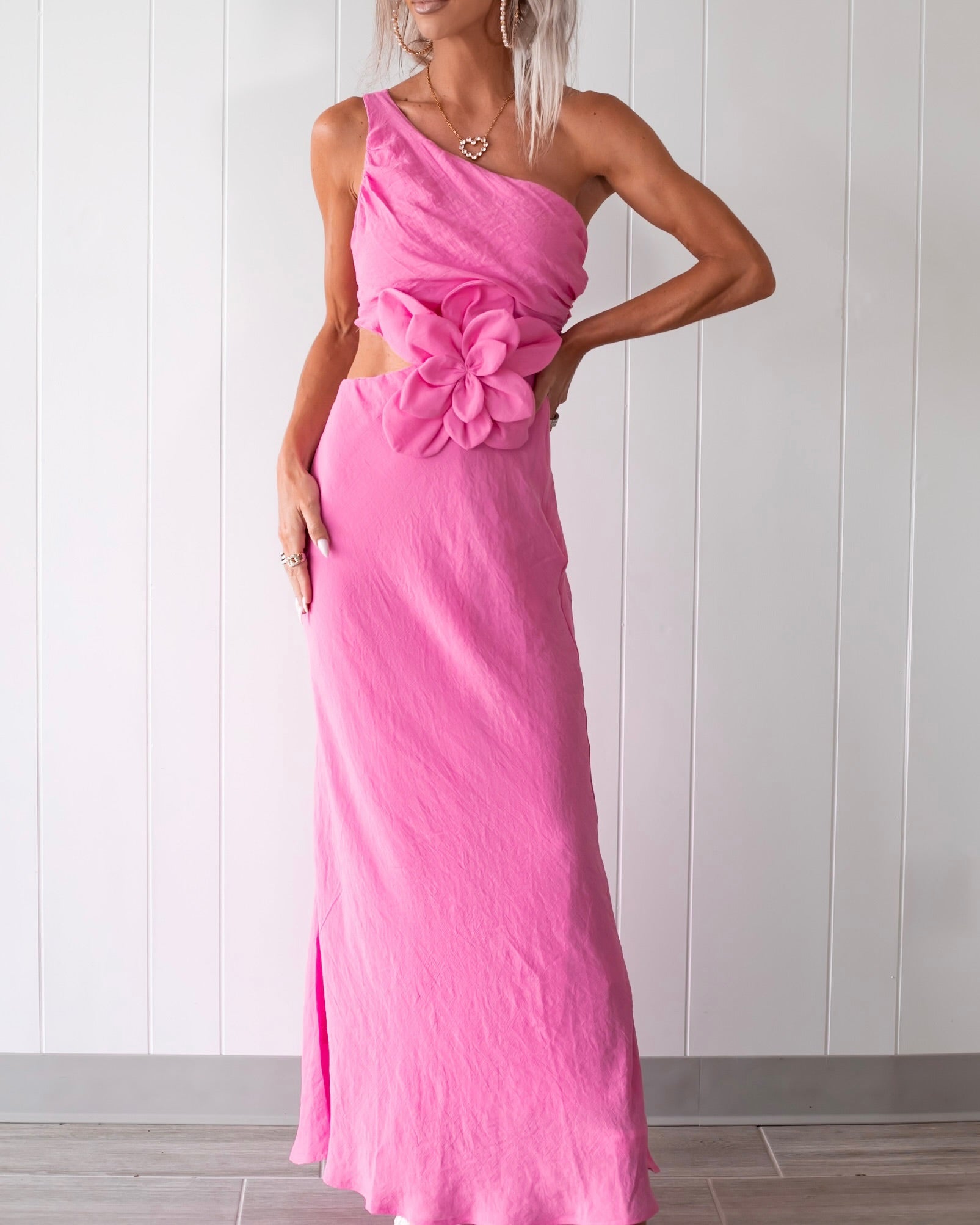 Isla Bloom One Shoulder Dress - Hot Pink