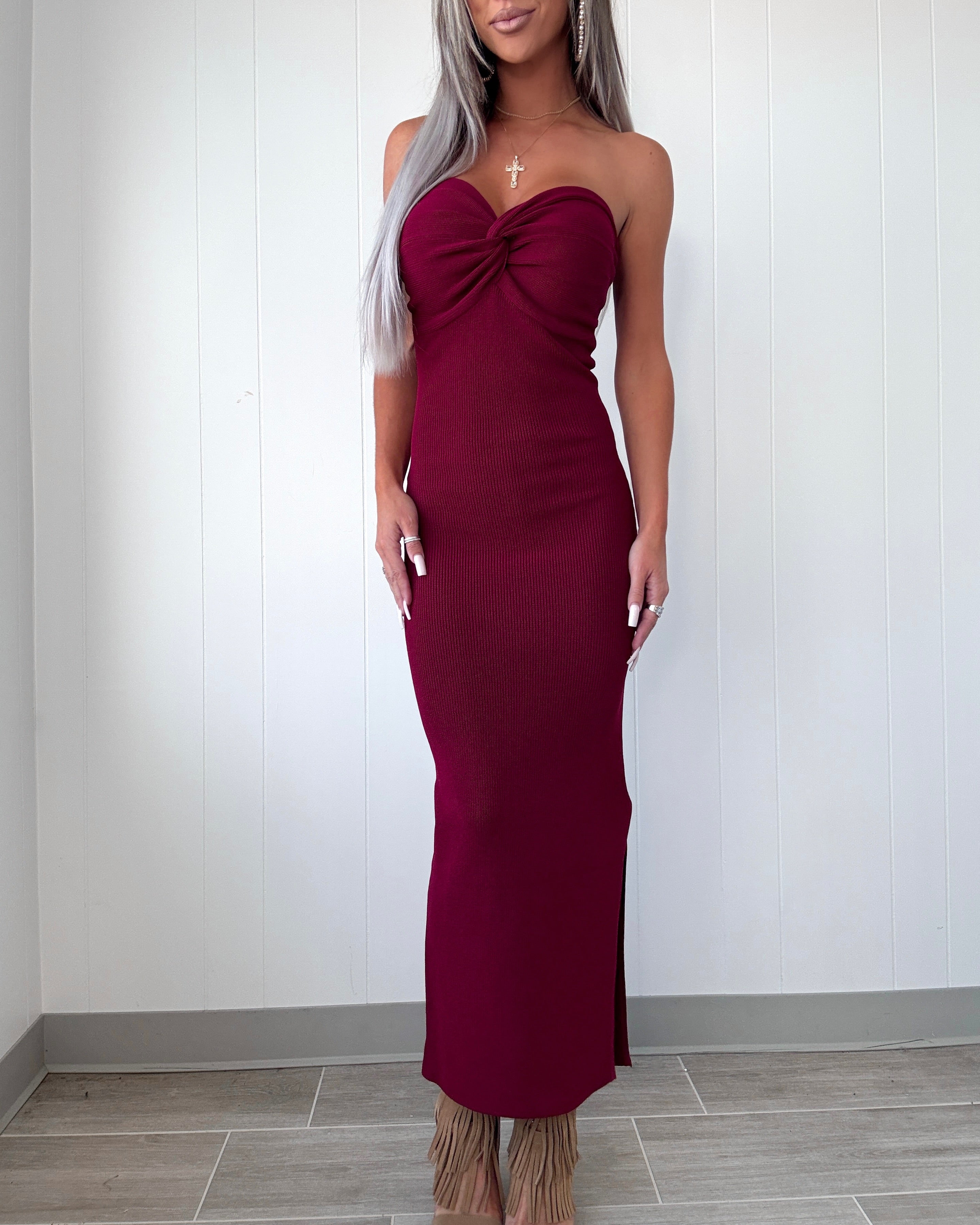 This Is It Strapless Knit Dress - Wine