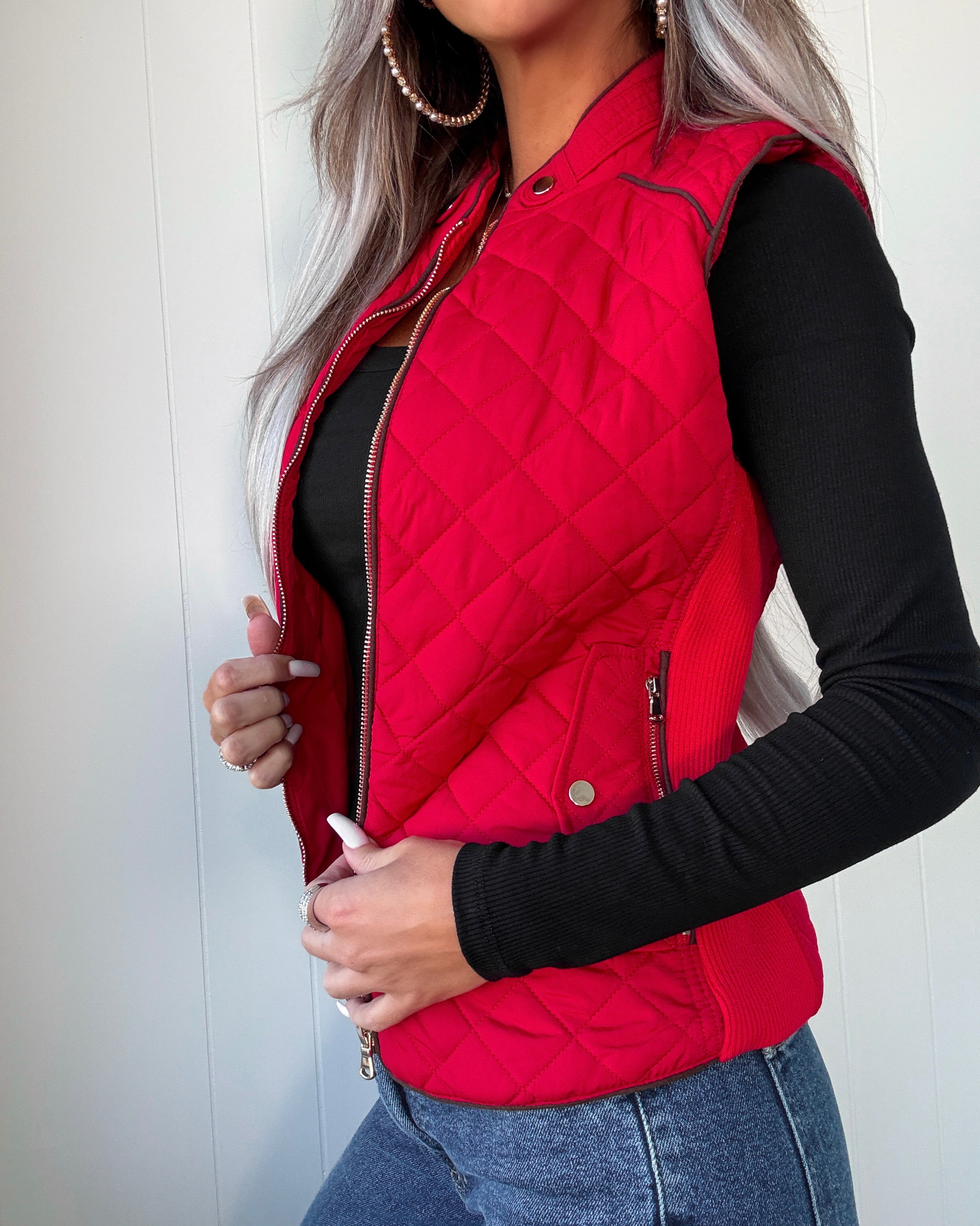 Sight Seeing Quilted Padded Vest - Red