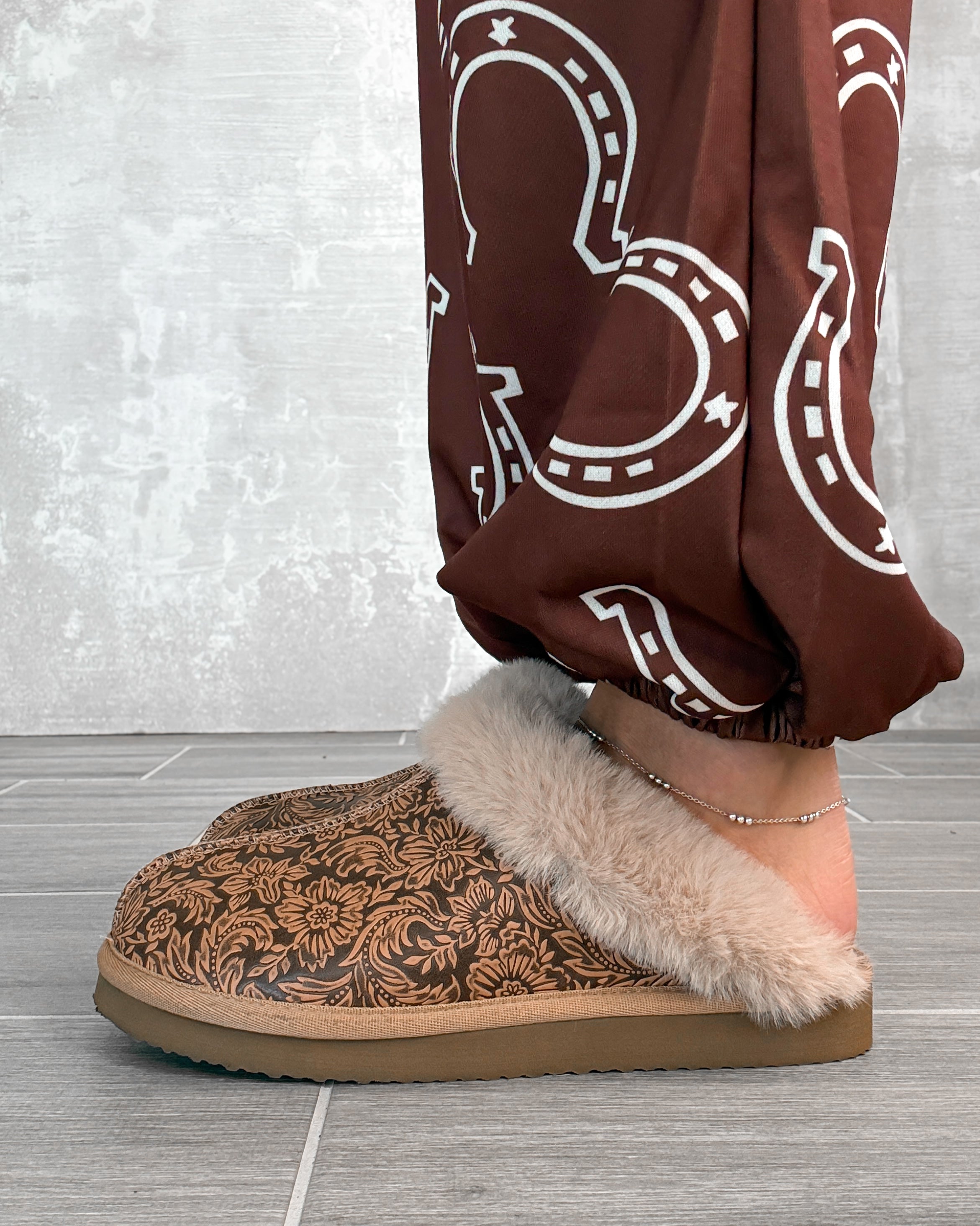 Lolly Embossed Fur Lined Slippers - Nude