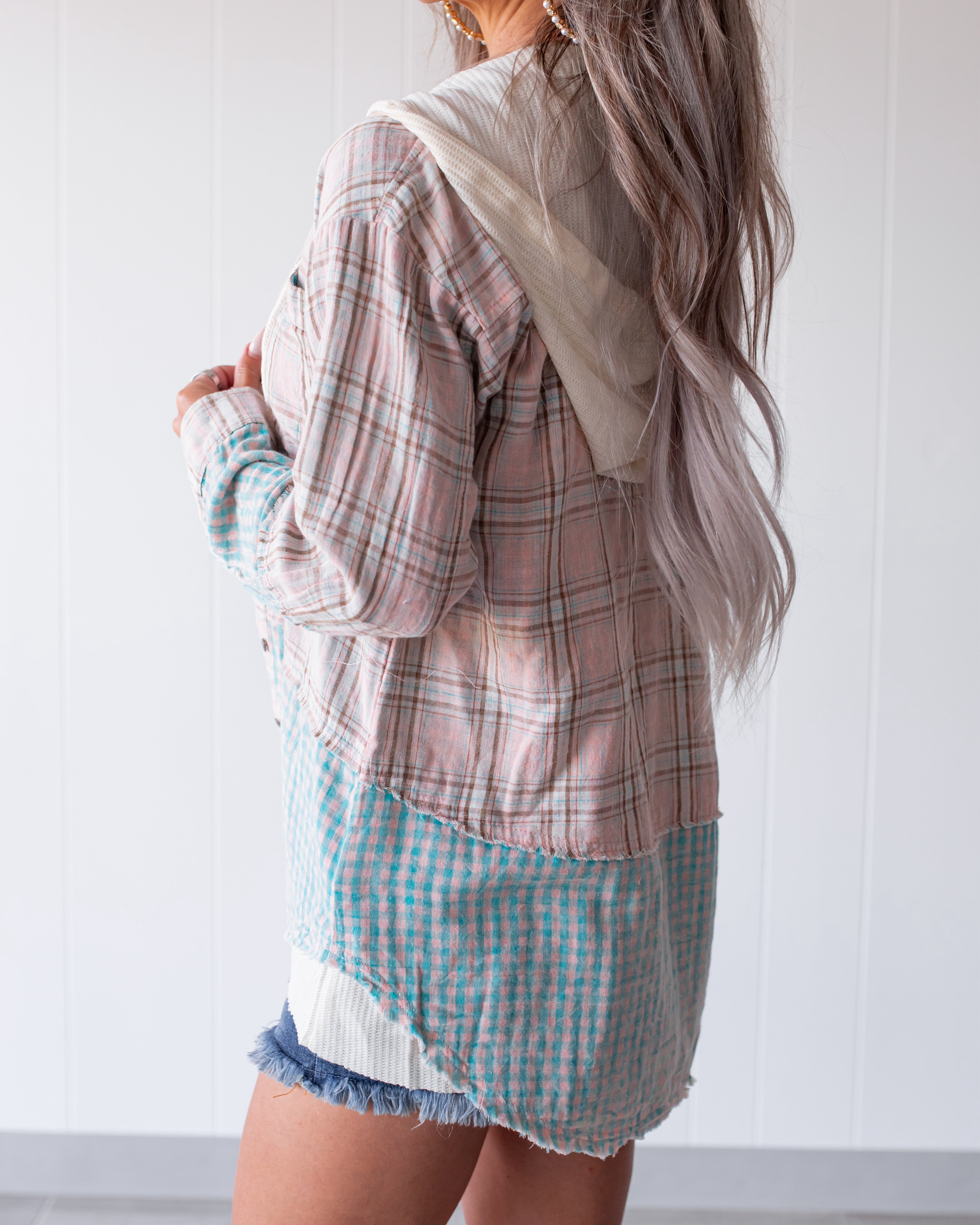 Neutral Mood Plaid Button Up - Washed Rose