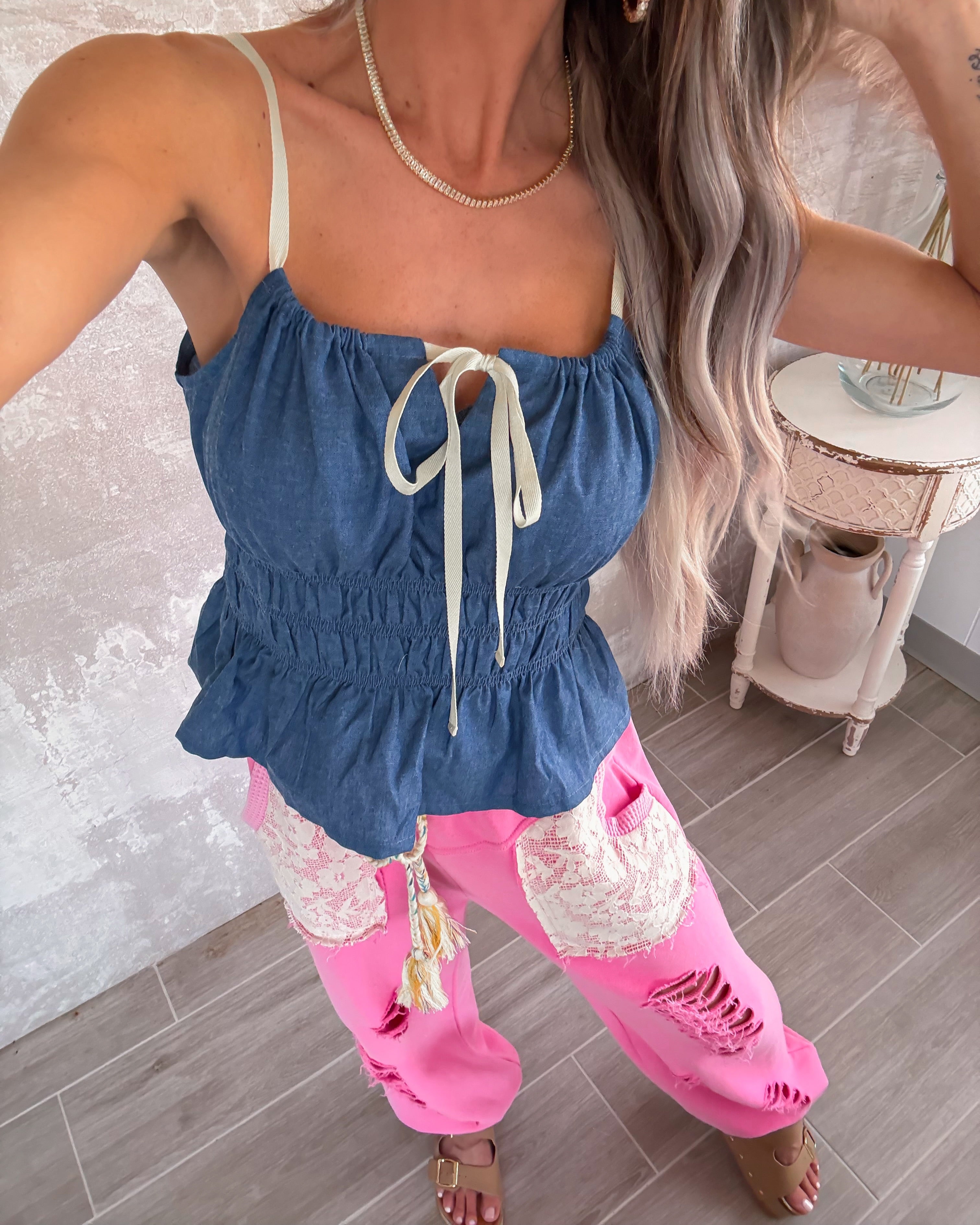 Summer Breeze Smocked Tank - Denim