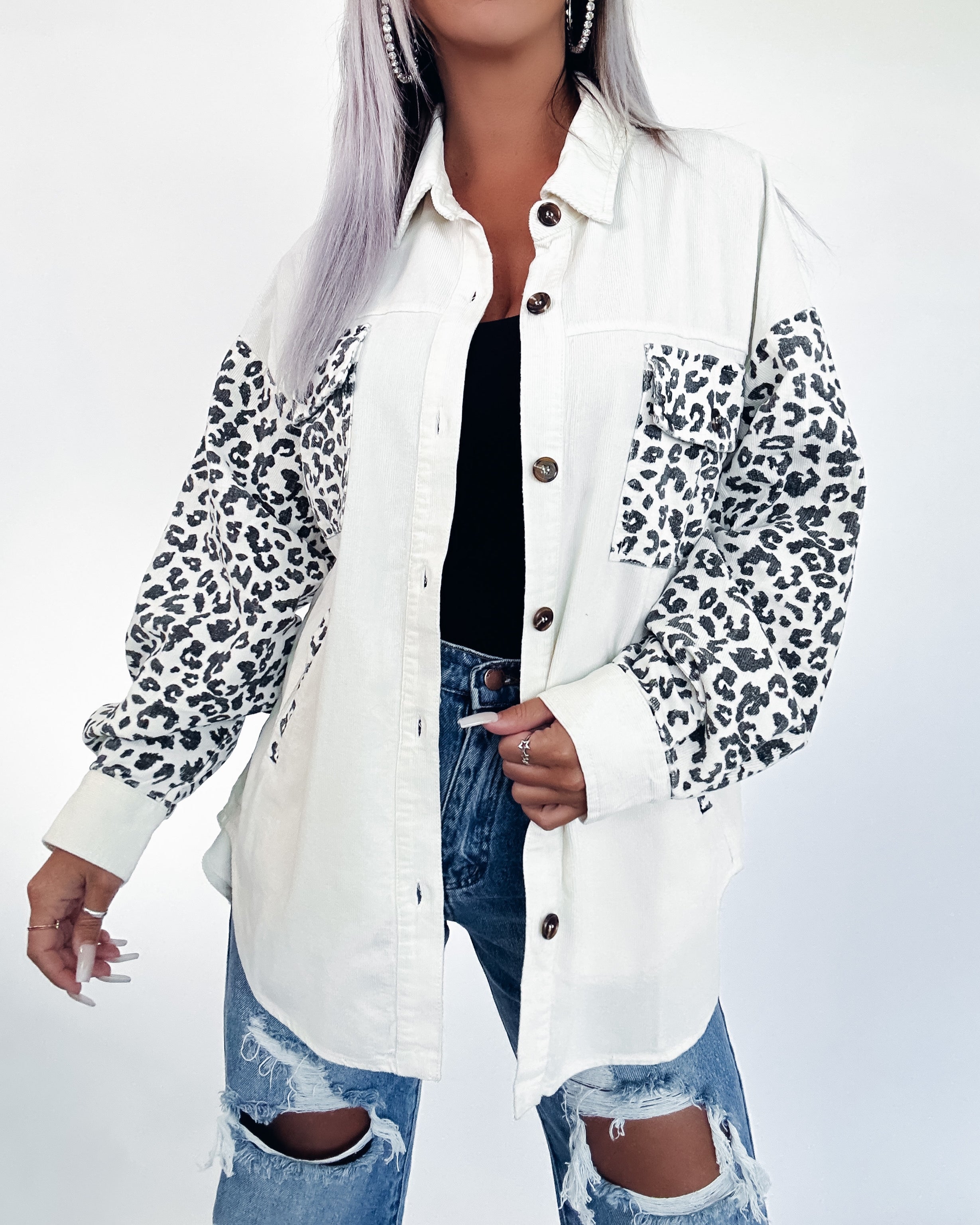 Close To You Leopard Detailed Shacket- Ivory