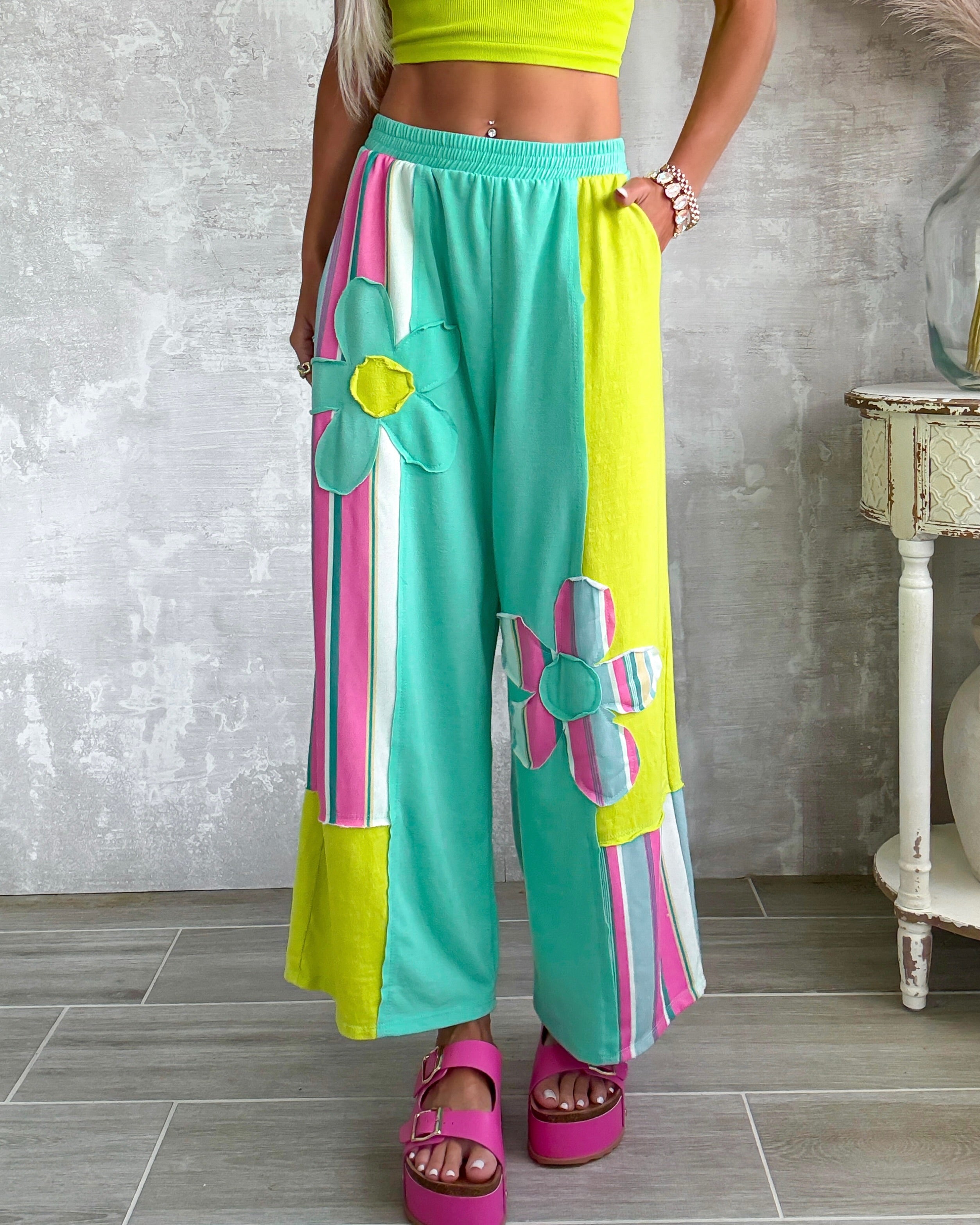 Vintage Vibe Patch Pants - Lime/Mint