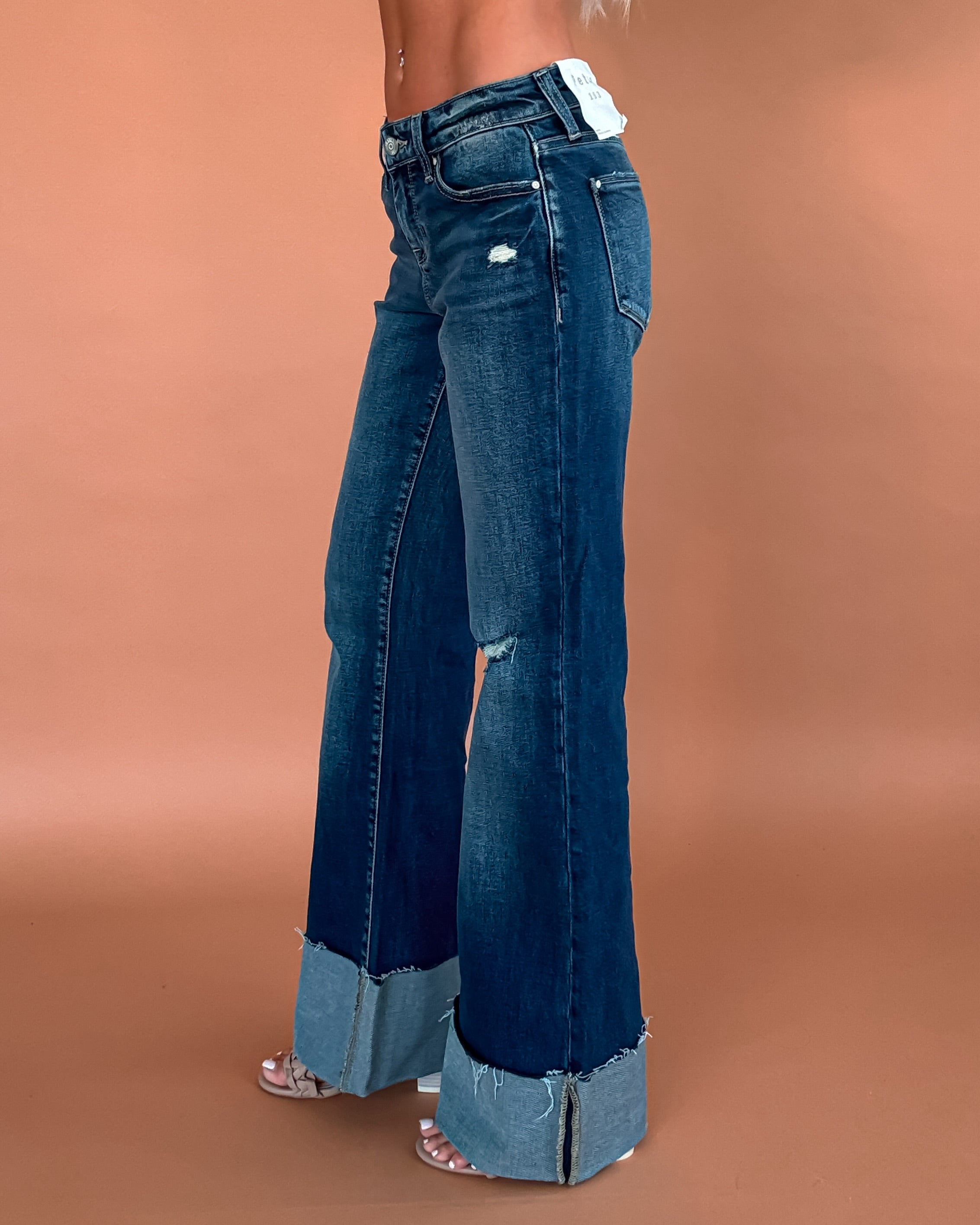 Nina Flare Cuffed Hem Jeans - Dark Wash