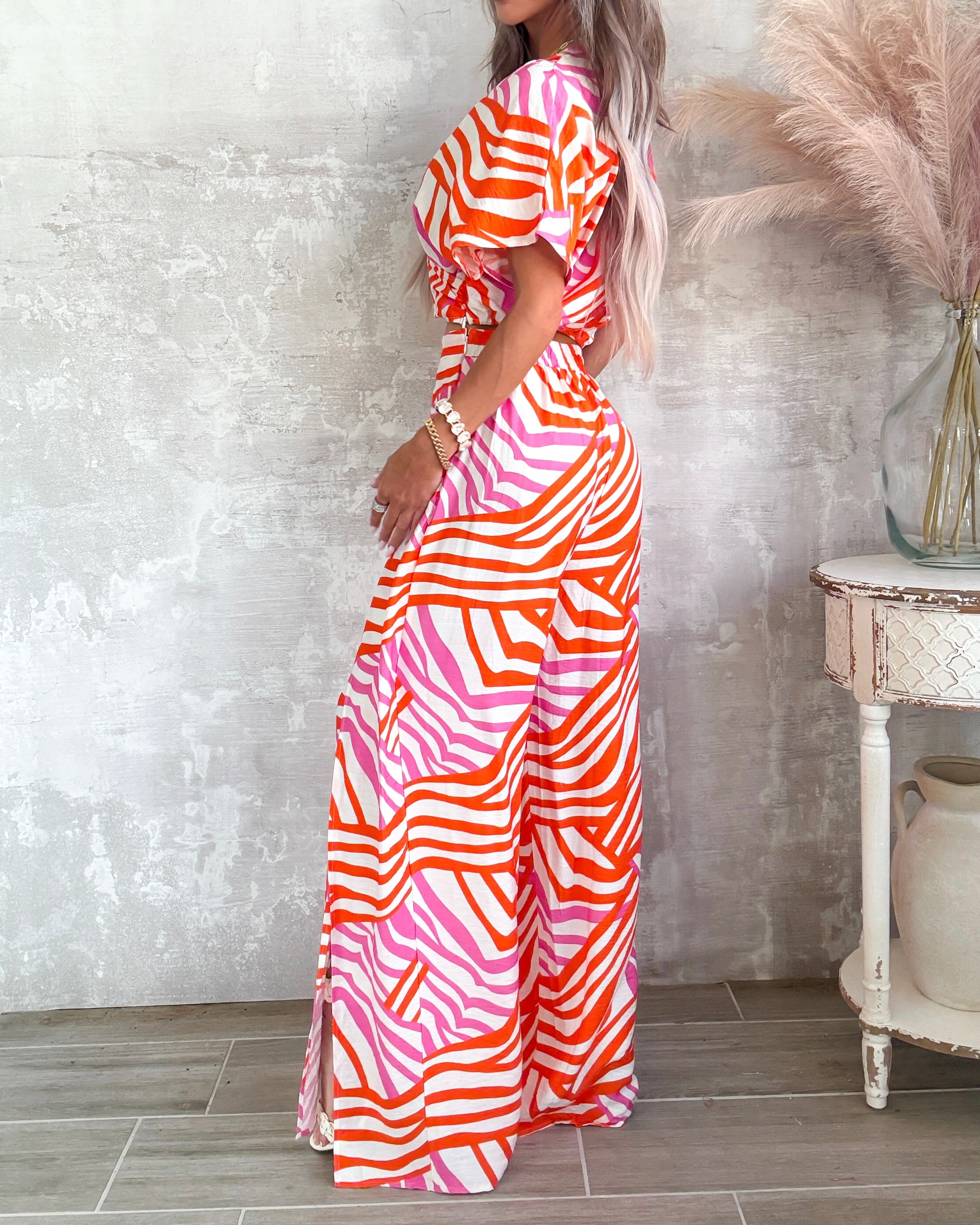 The Island Ease Pants Set - Orange/Pink