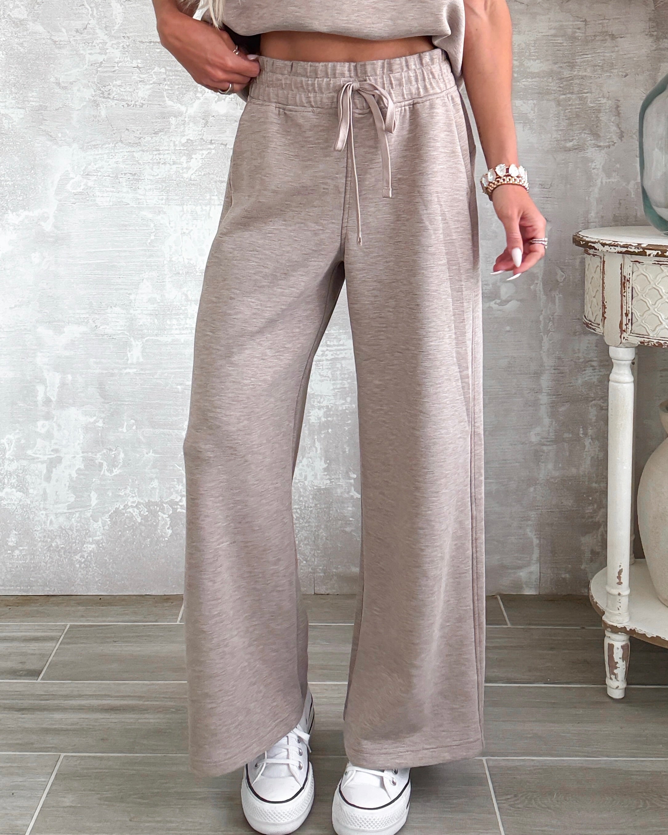 Soft Theory Wide Leg Pants - Heathered Taupe