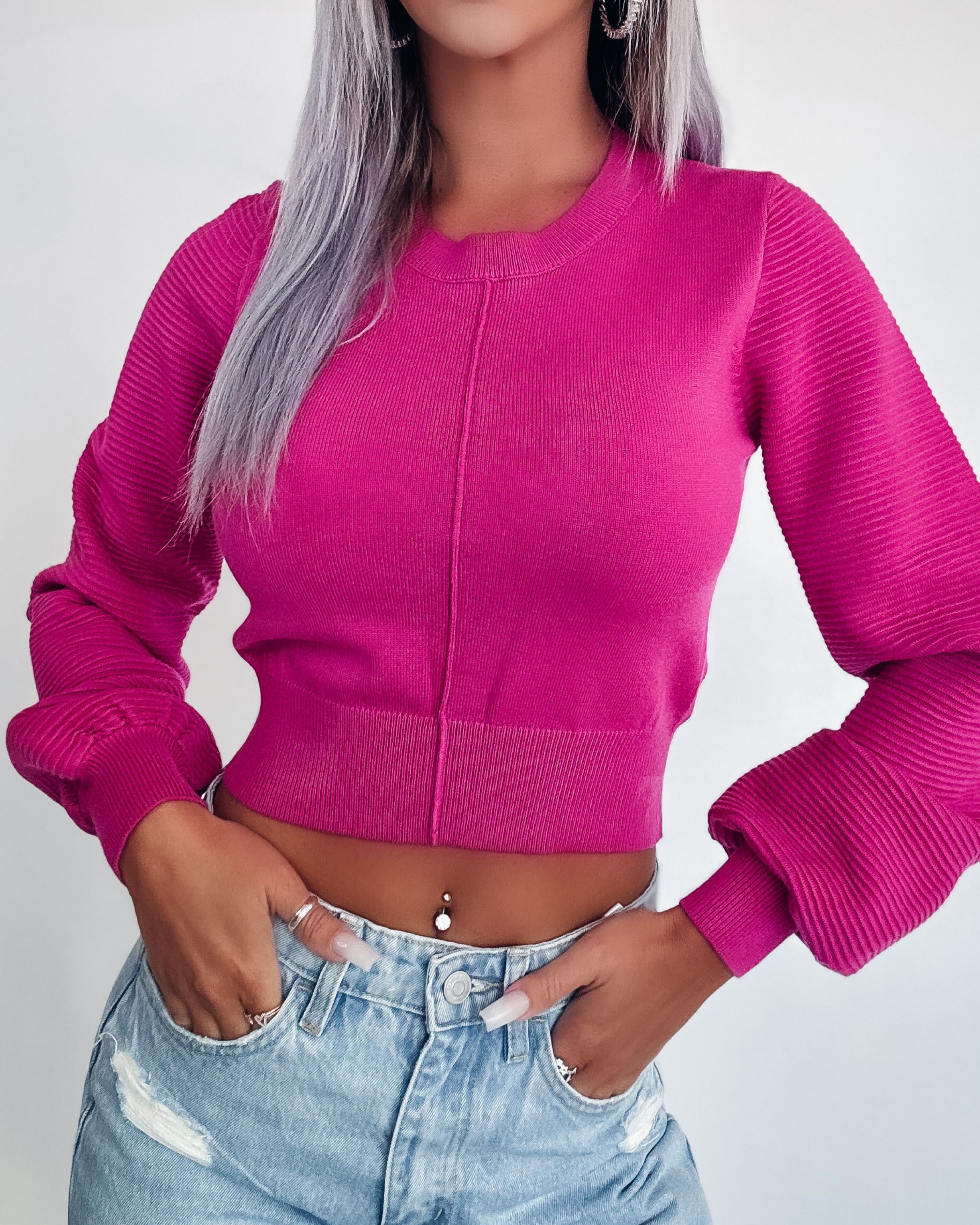 Heavenly Feels Crop Sweater - Pink