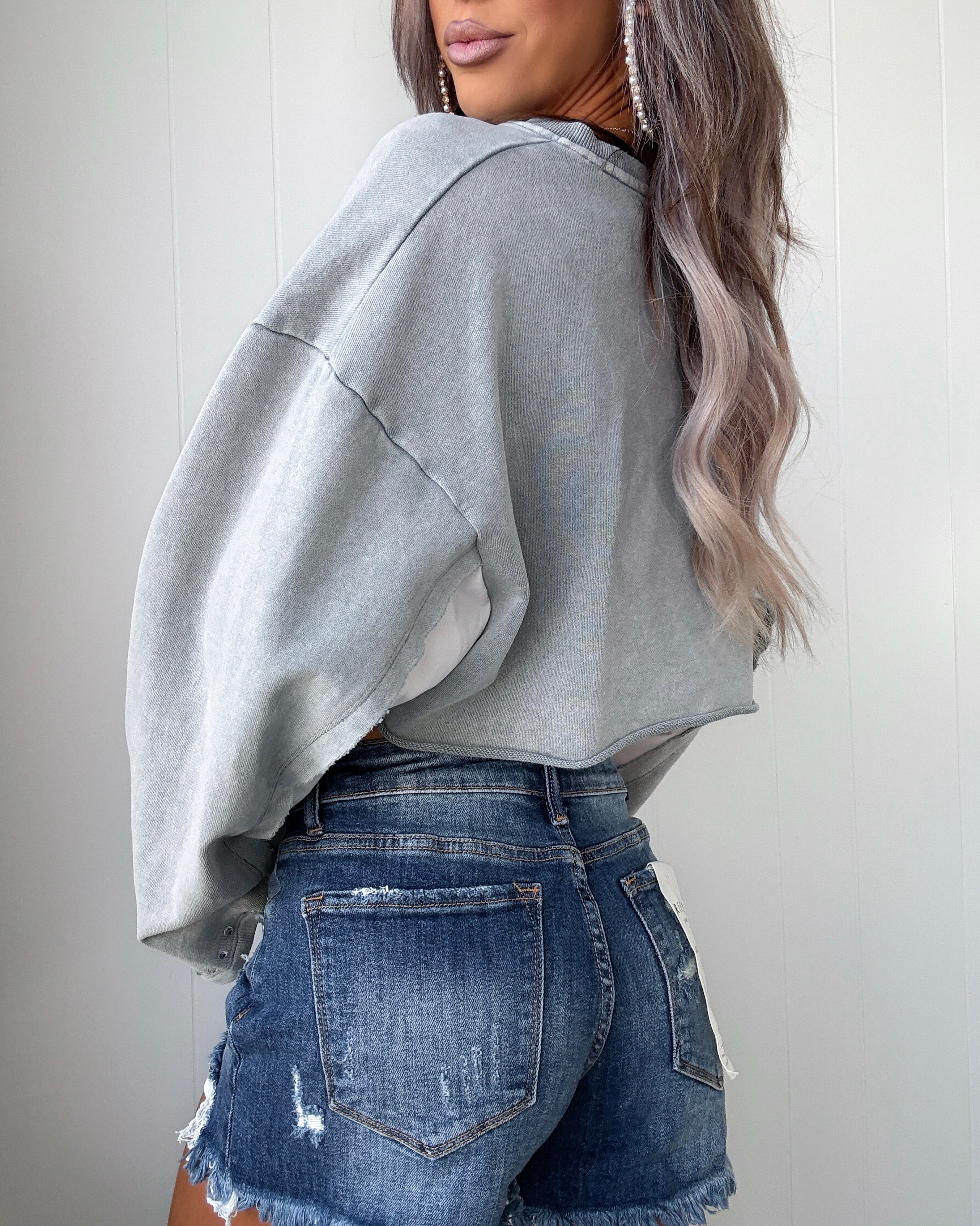 Poplin French Terry Crop Top - Grey