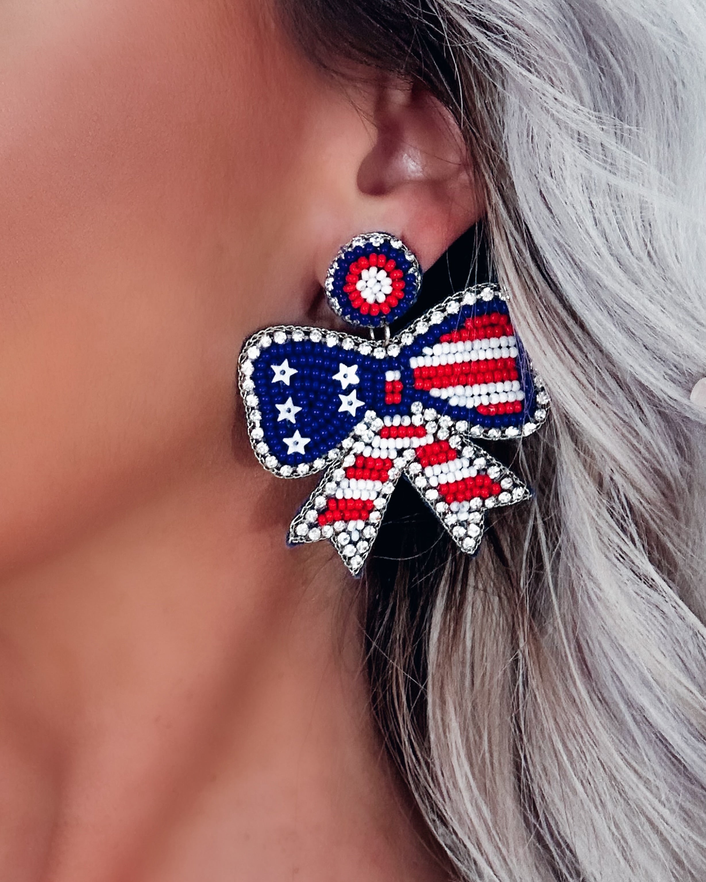 American Flag Star Bow Earrings