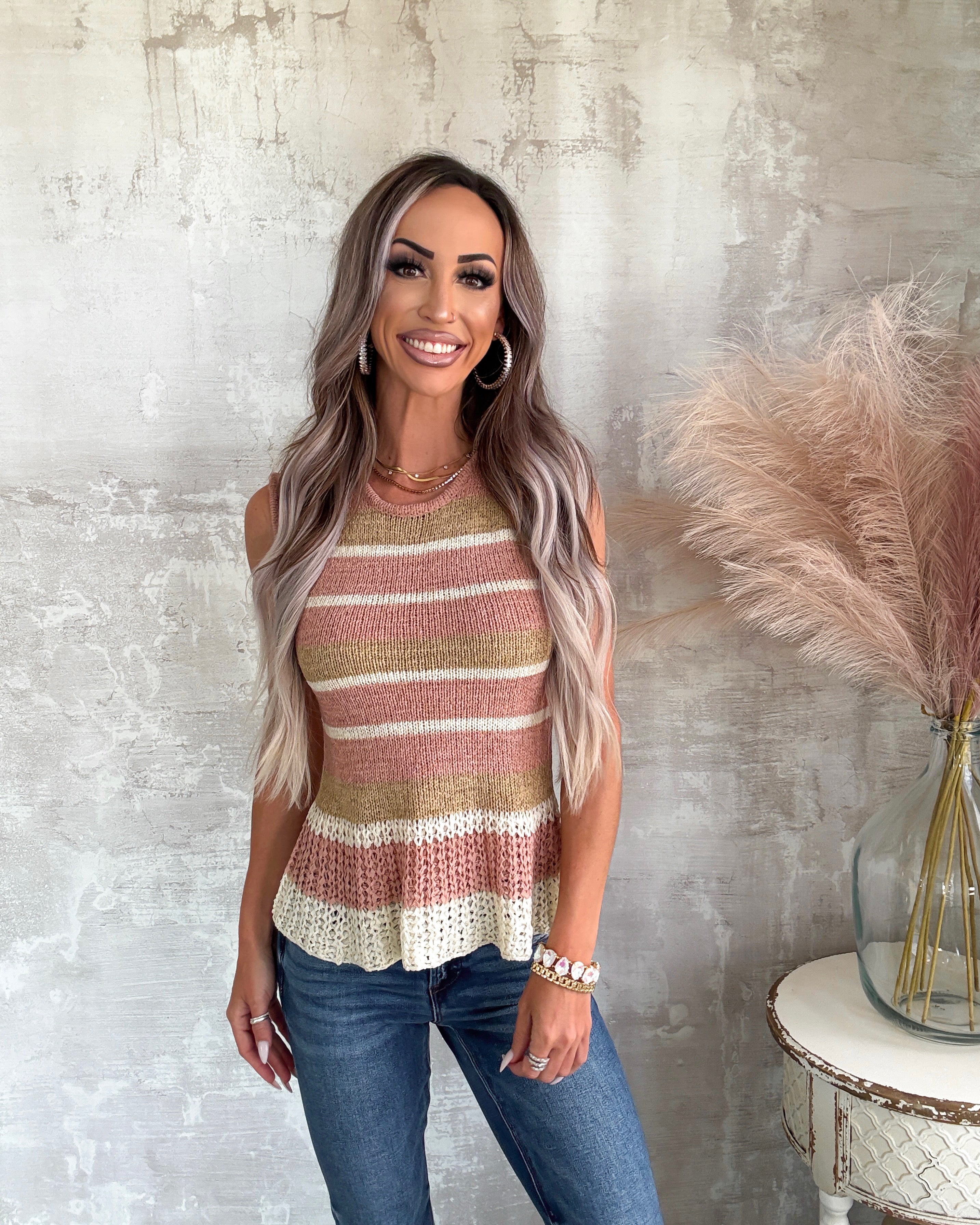 Laid Back Stripe Sweater Tank - Powder Pink