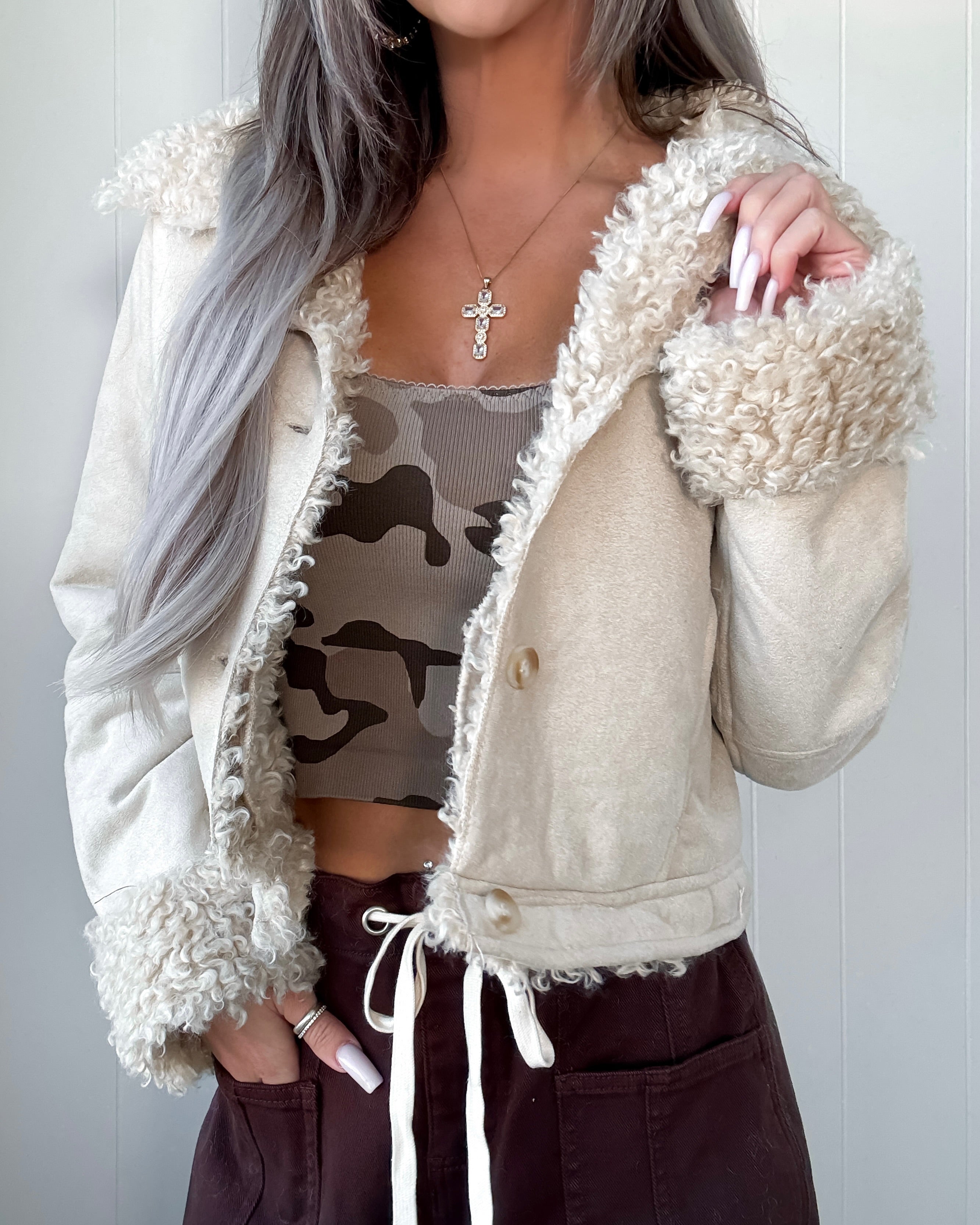 Wild Heart Fur Lined Suede Jacket - Cream