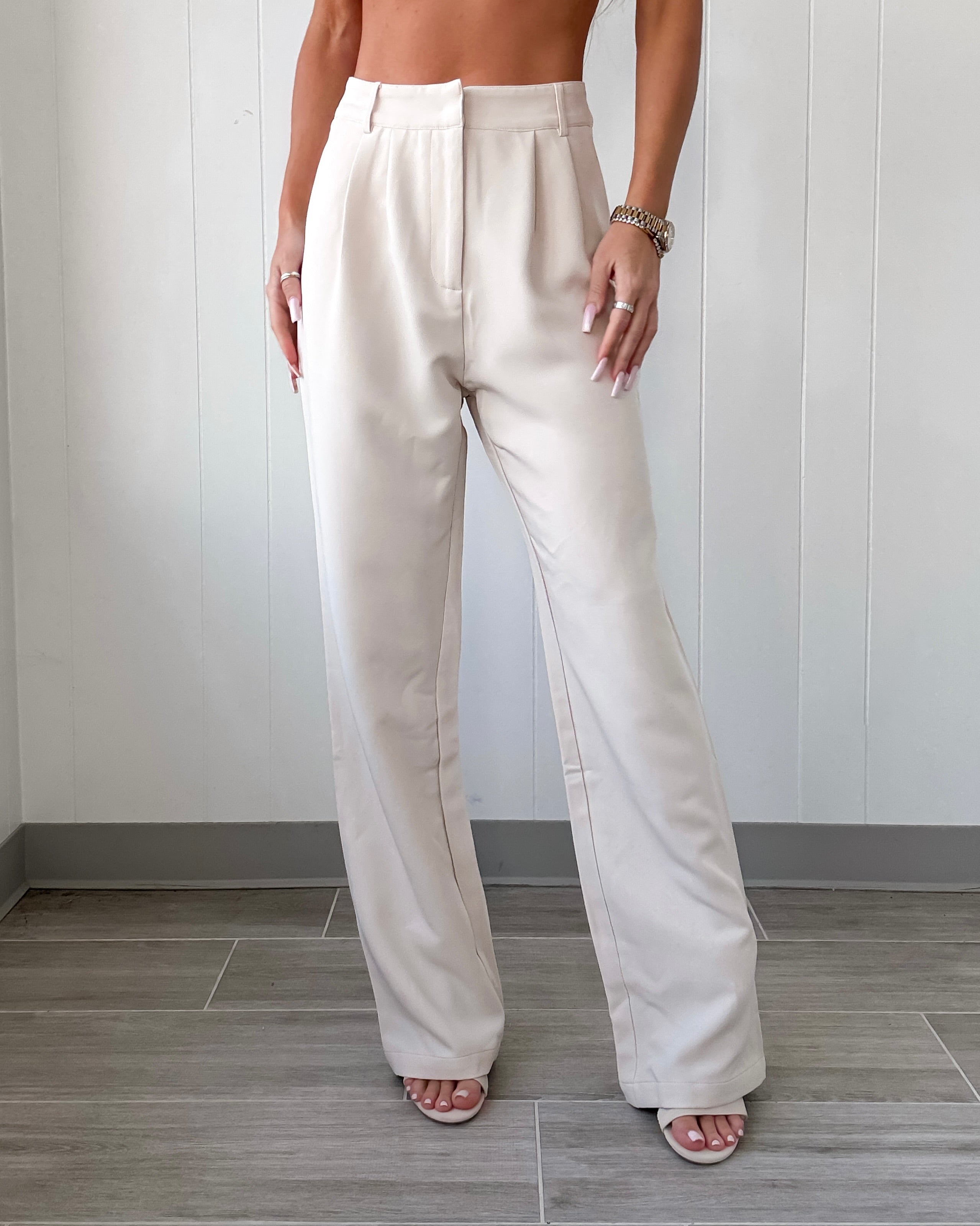 Reign Pleated Straight Leg Trousers - Cream