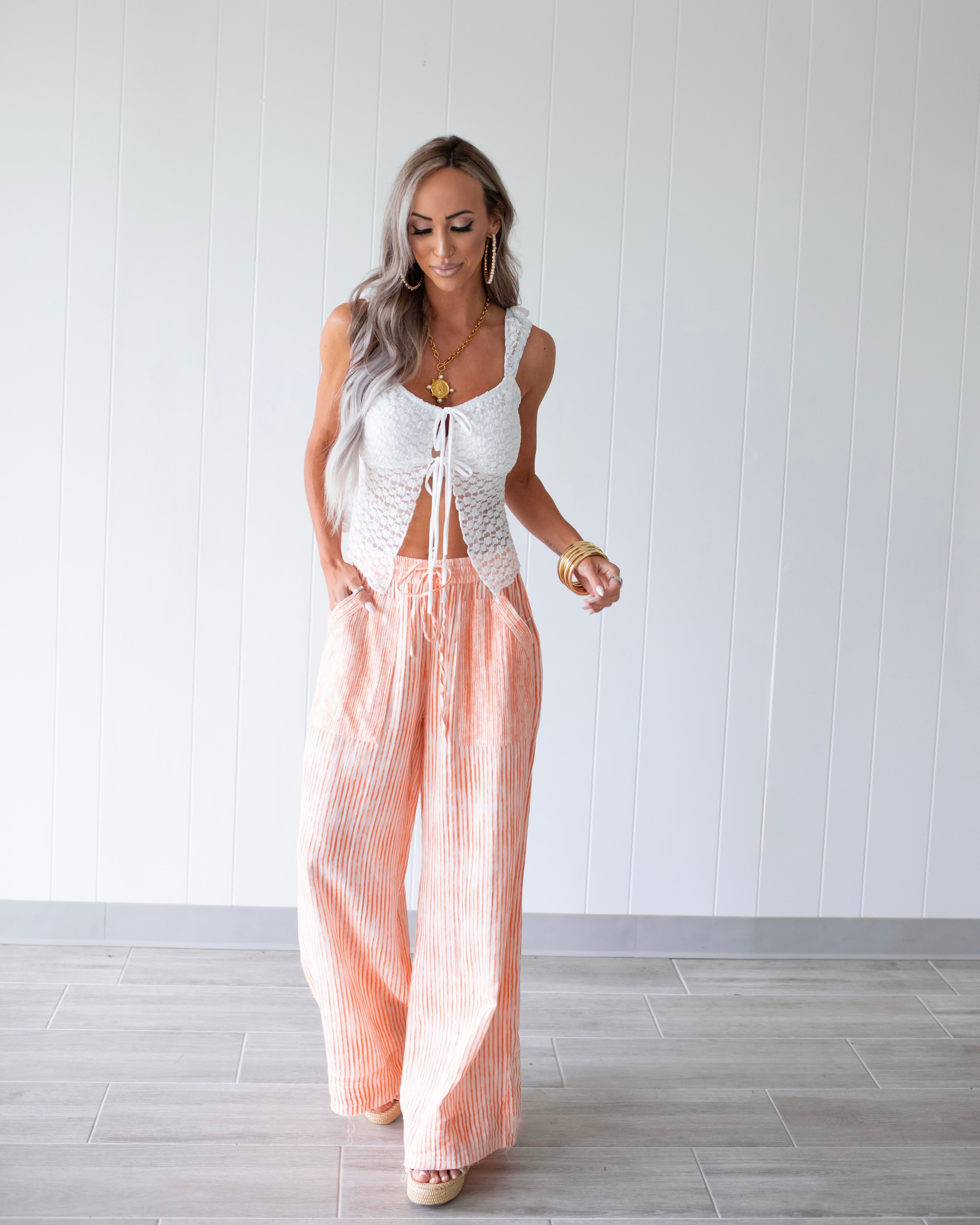 Citrus Grove Stripe Pants - Orange