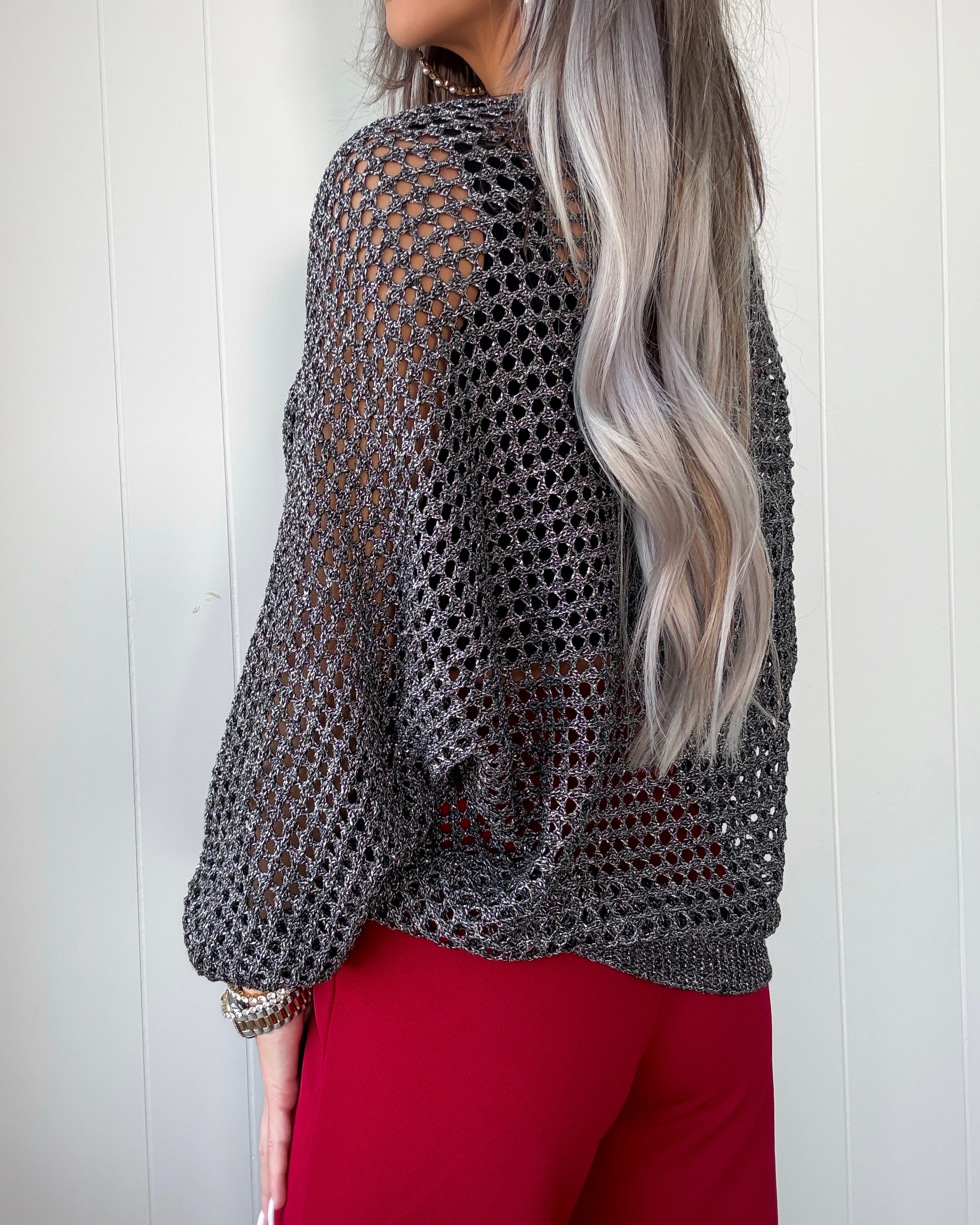 Soft Spark Foil Knit Sweater - Black Silver