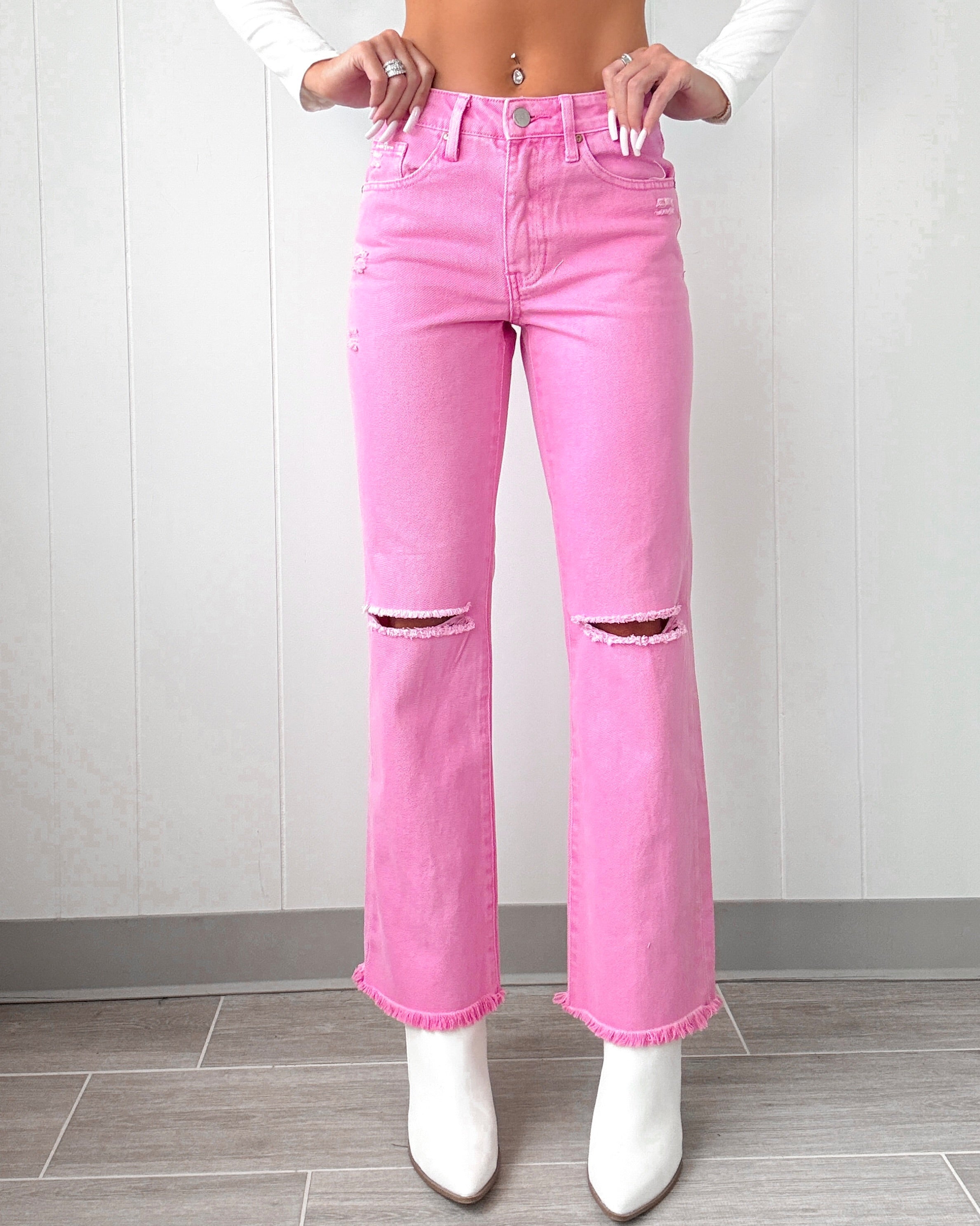 Lola Slim Straight Leg Jeans - Pink