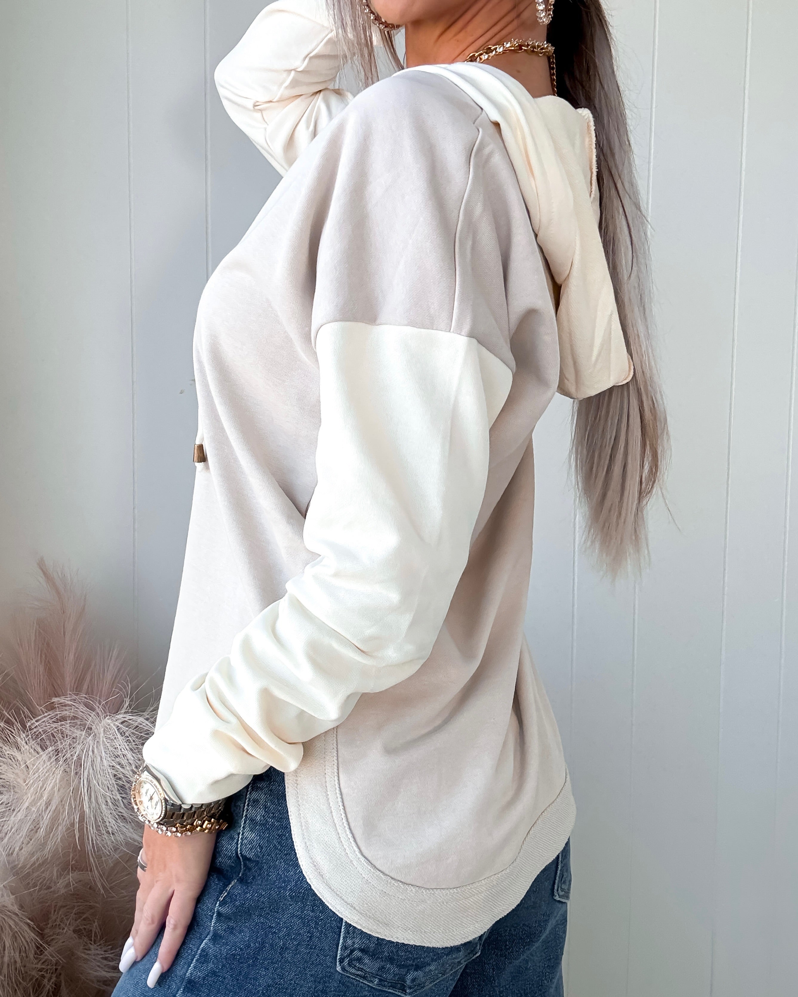 Polished Colorblock Hooded Top - Oat