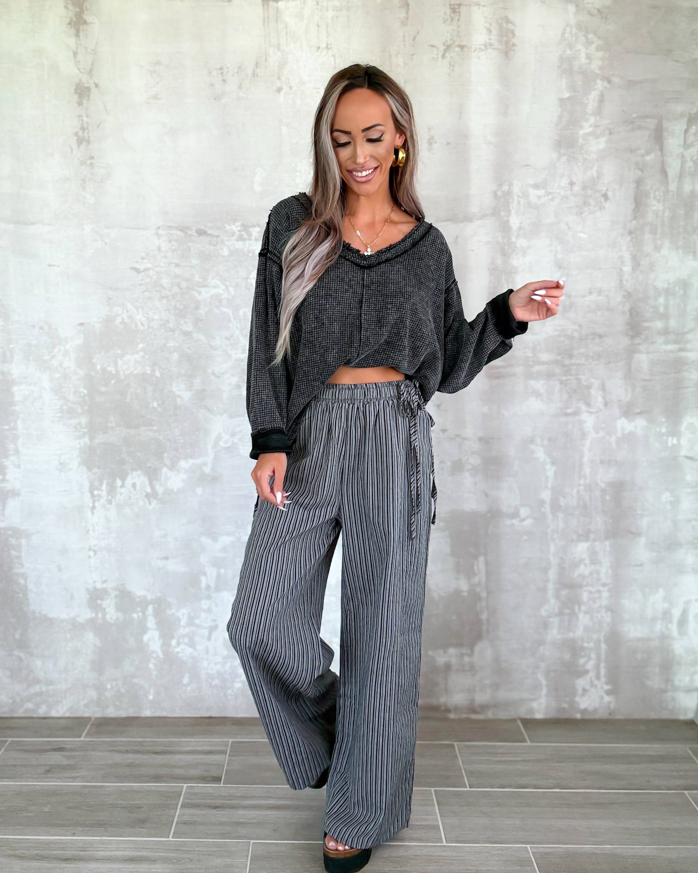 Waffle Knit Wanderer Top - Black