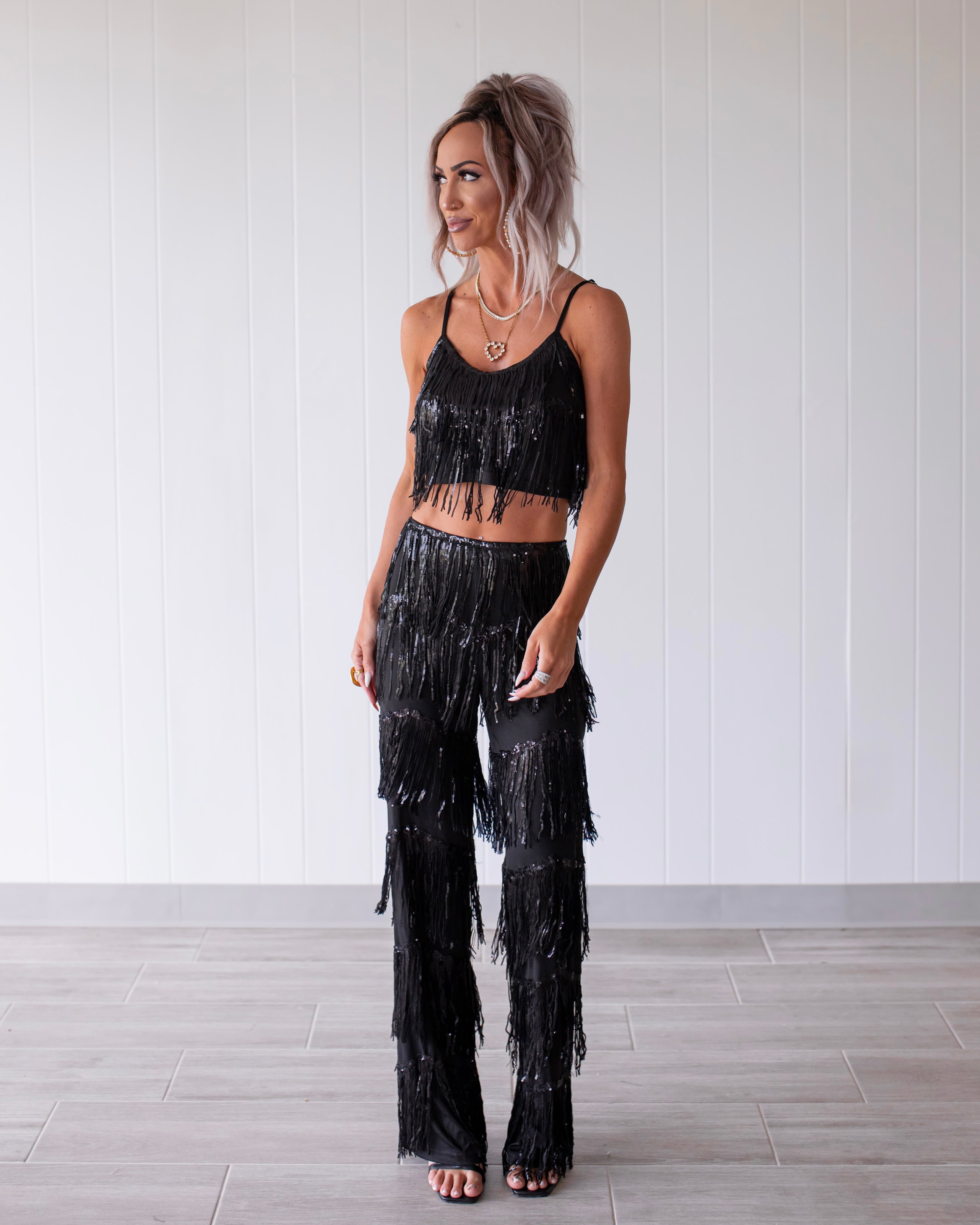Fringe Benefits Top & Pants Set - Black