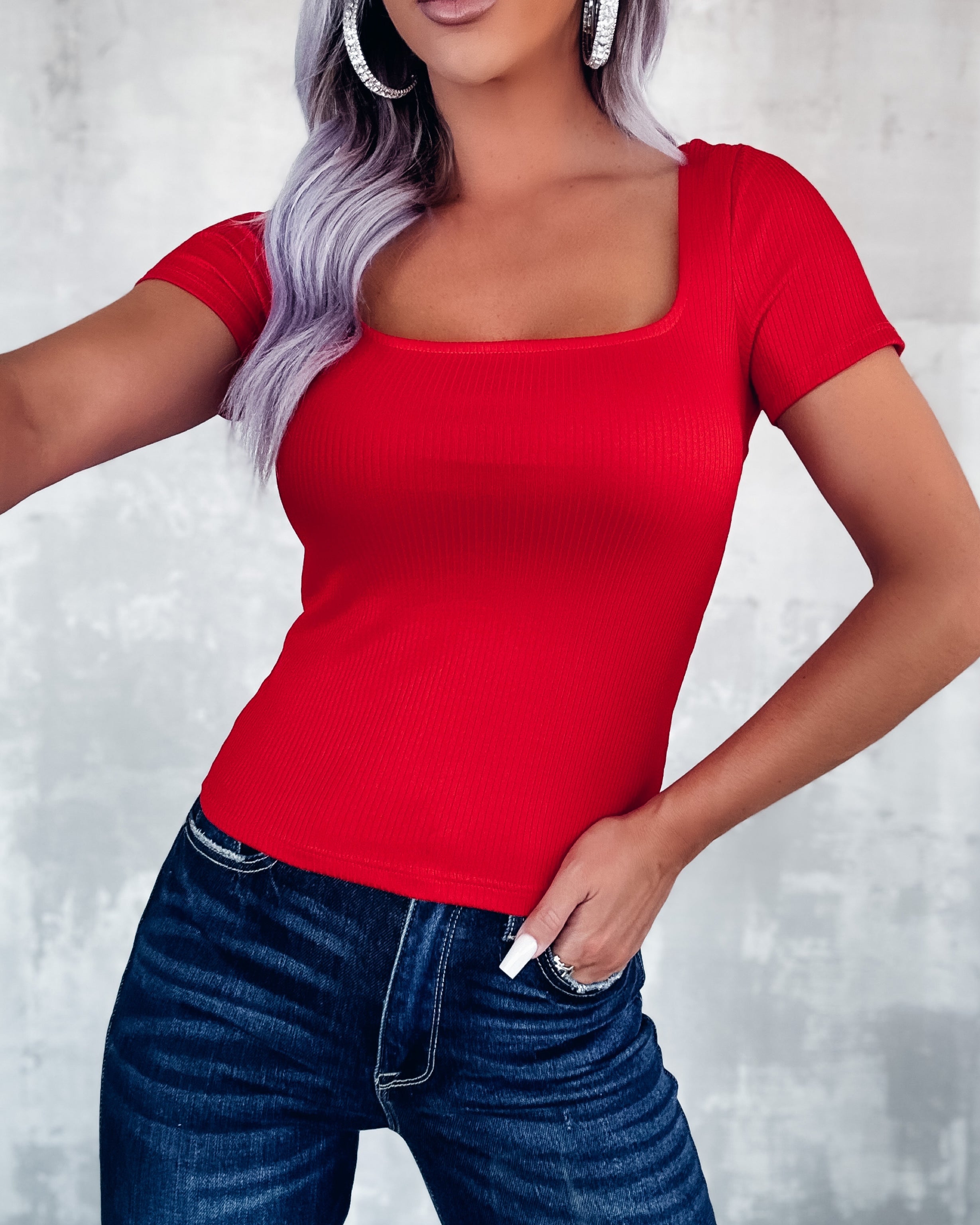 Breakthrough Ribbed Uneck Top - Red