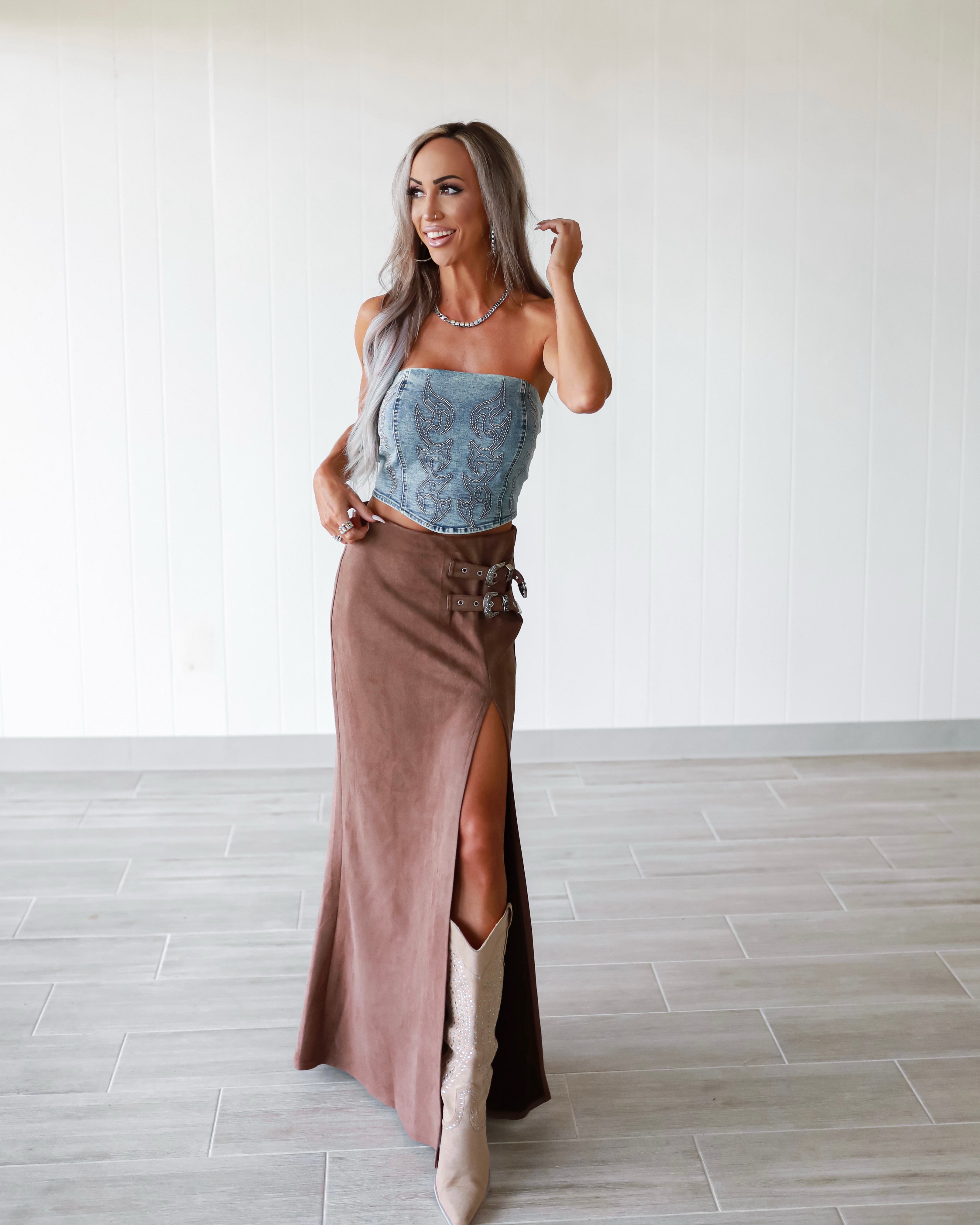 Canyon Stitch Denim Corset Top