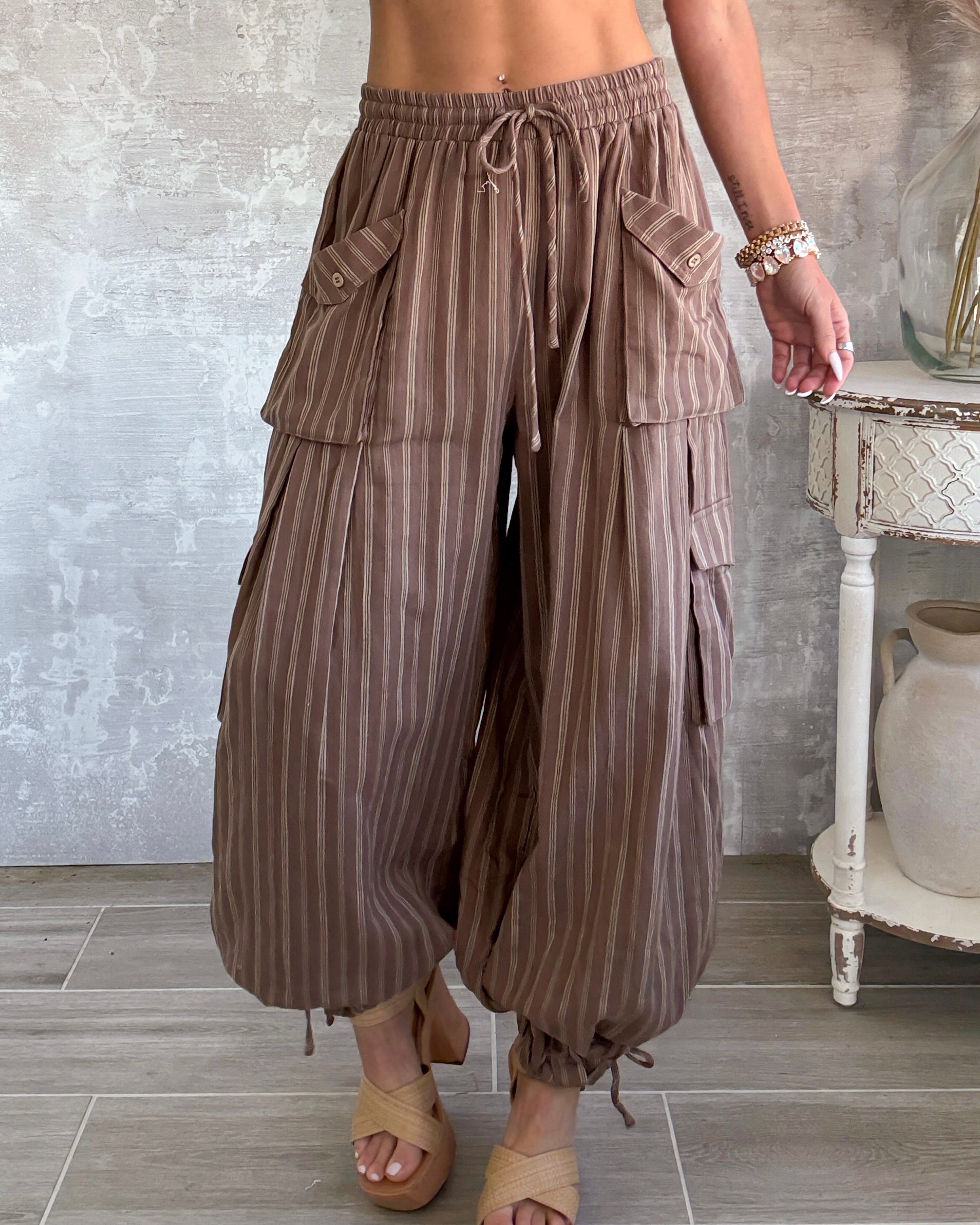 Tiki Stripe Cargo Pants - Mocha