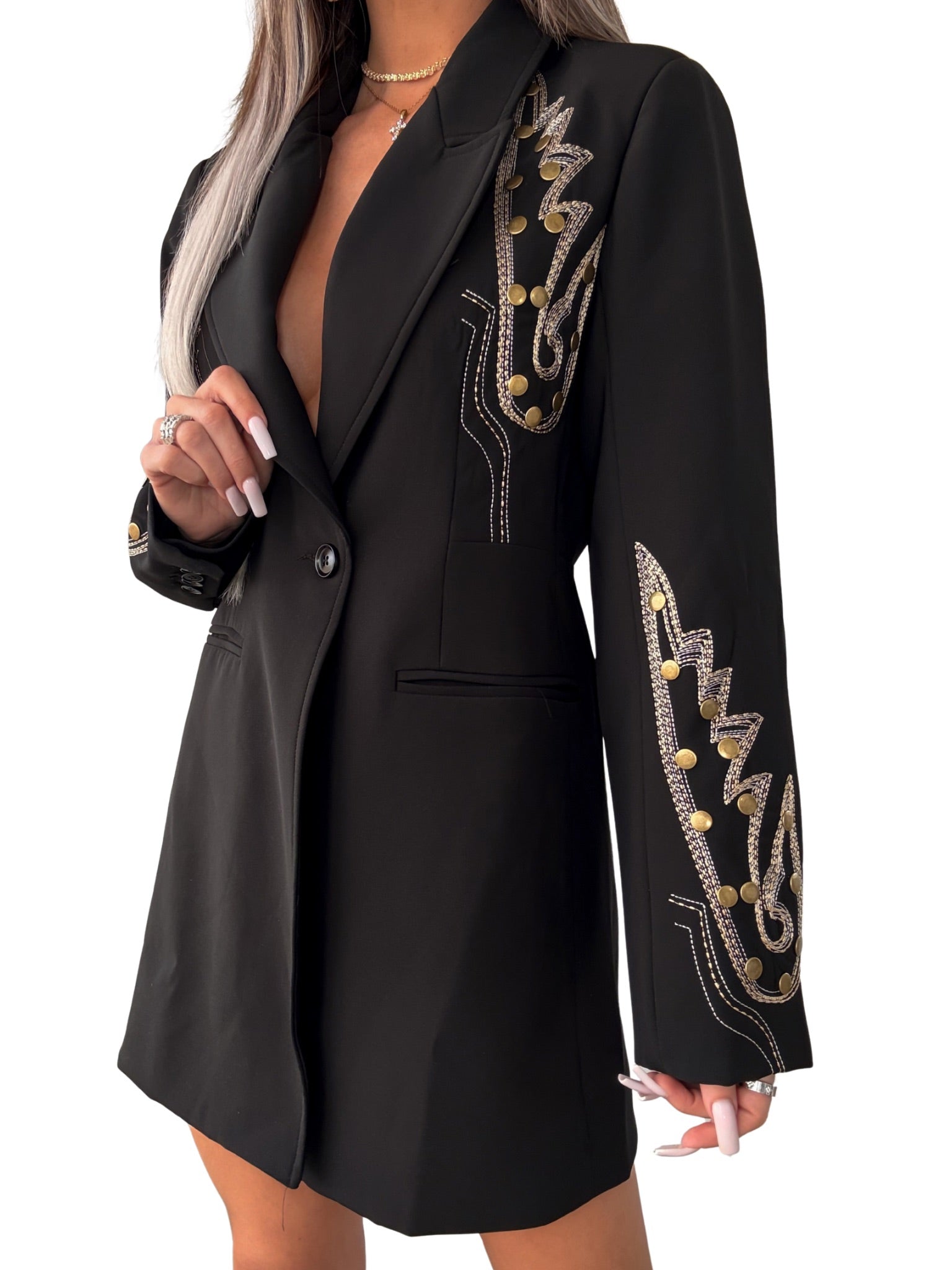 Western Belle Embroidered Blazer Tunic - Black