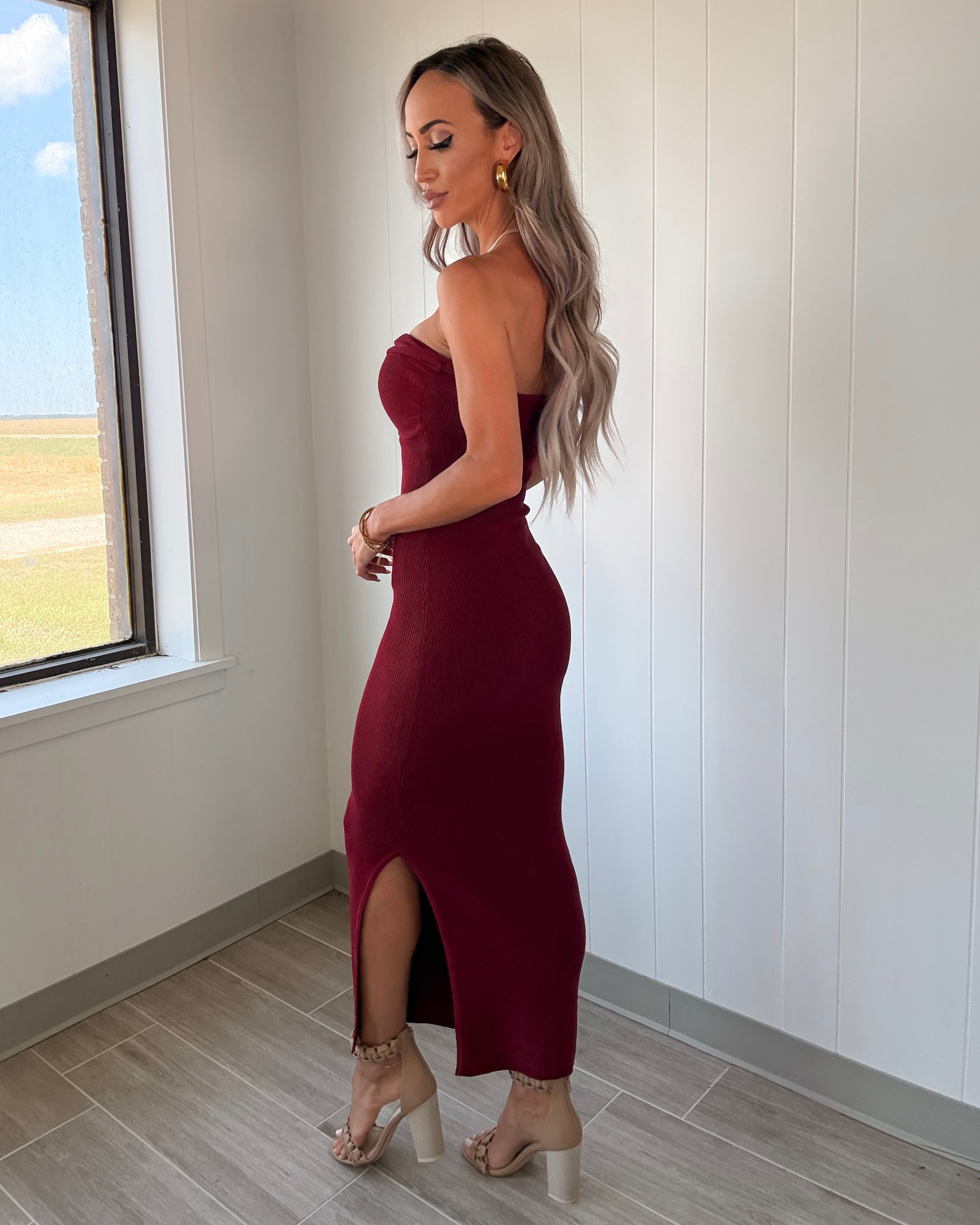 This Is It Strapless Knit Dress - Wine