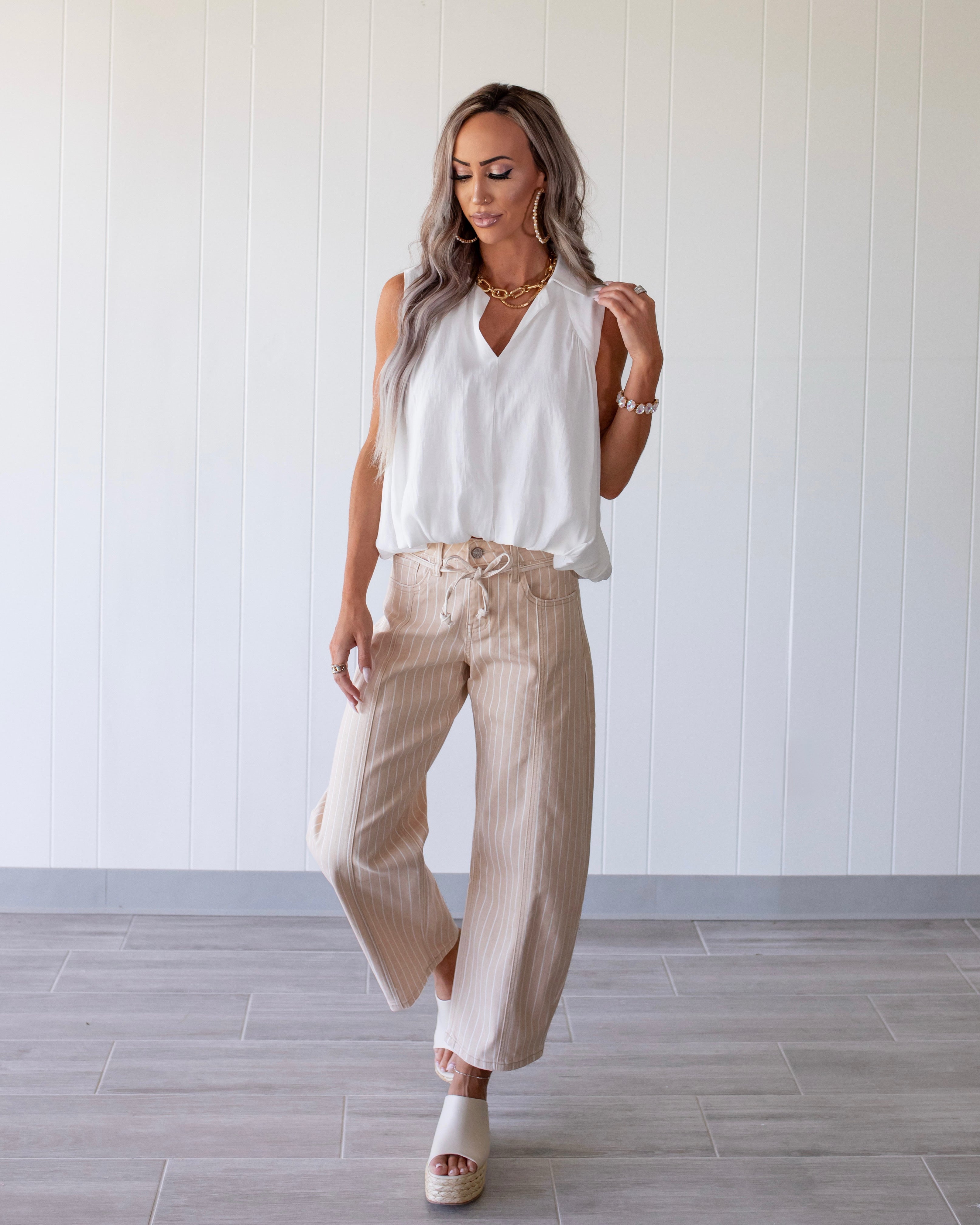 Sandy Stripe Barrel Jeans