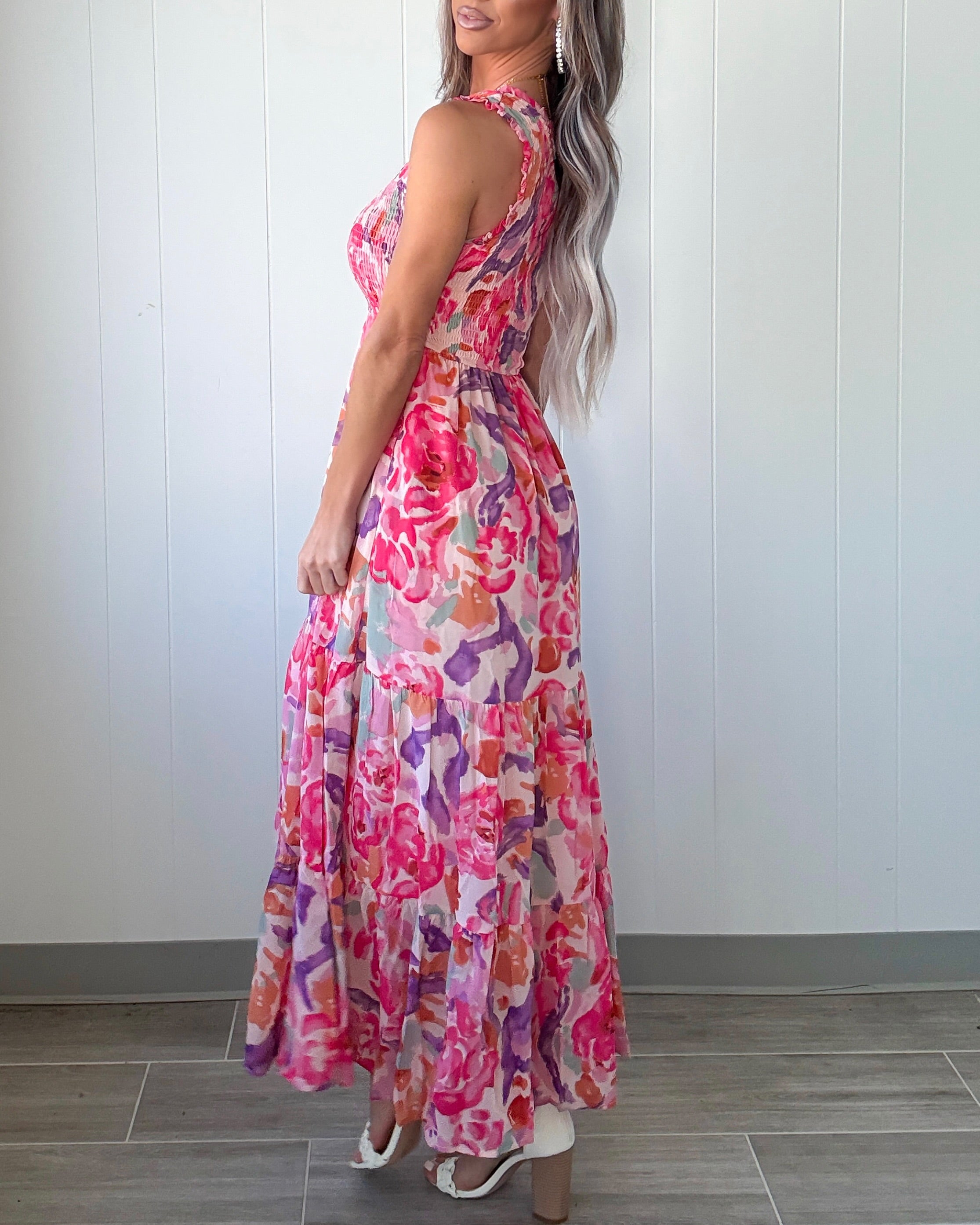 Soft Statement Floral One Shoulder Maxi Dress - Pink