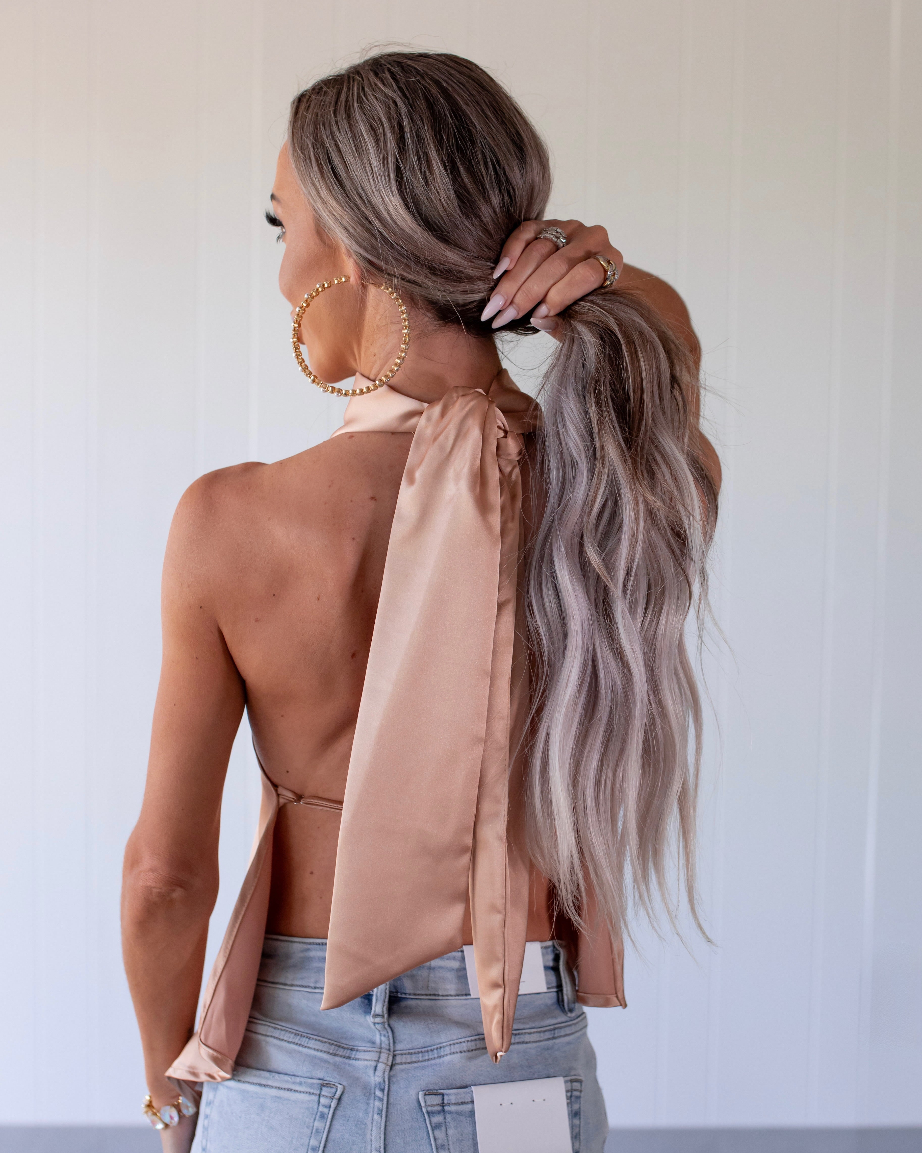 Satin Dreams Halter Top - Tan