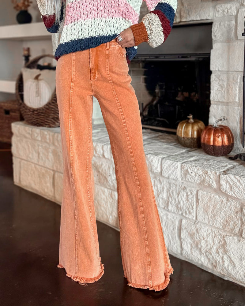 Camille Palazzo Wide-Leg Jeans - Light Rust