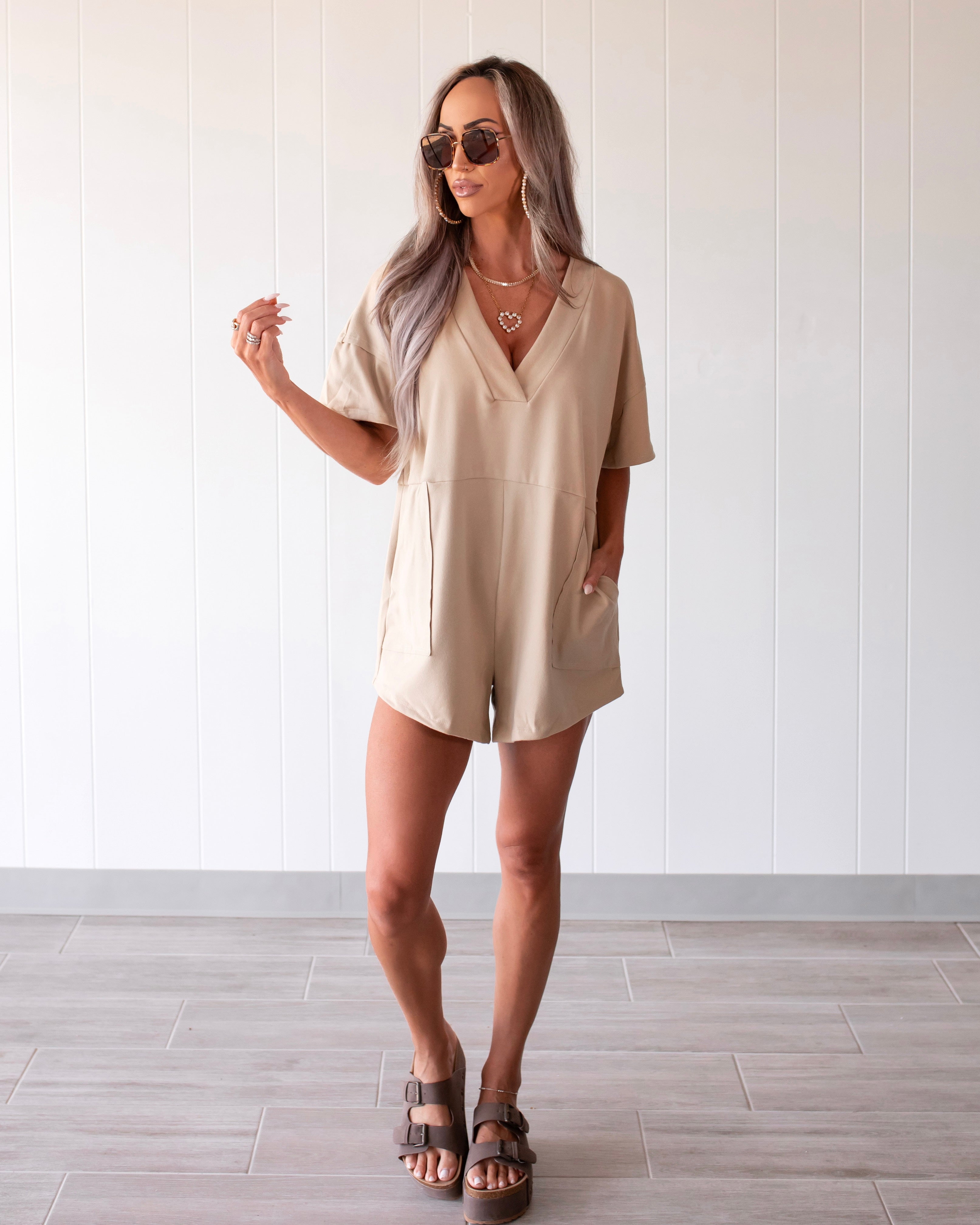 All To Myself Oversized Romper - Taupe