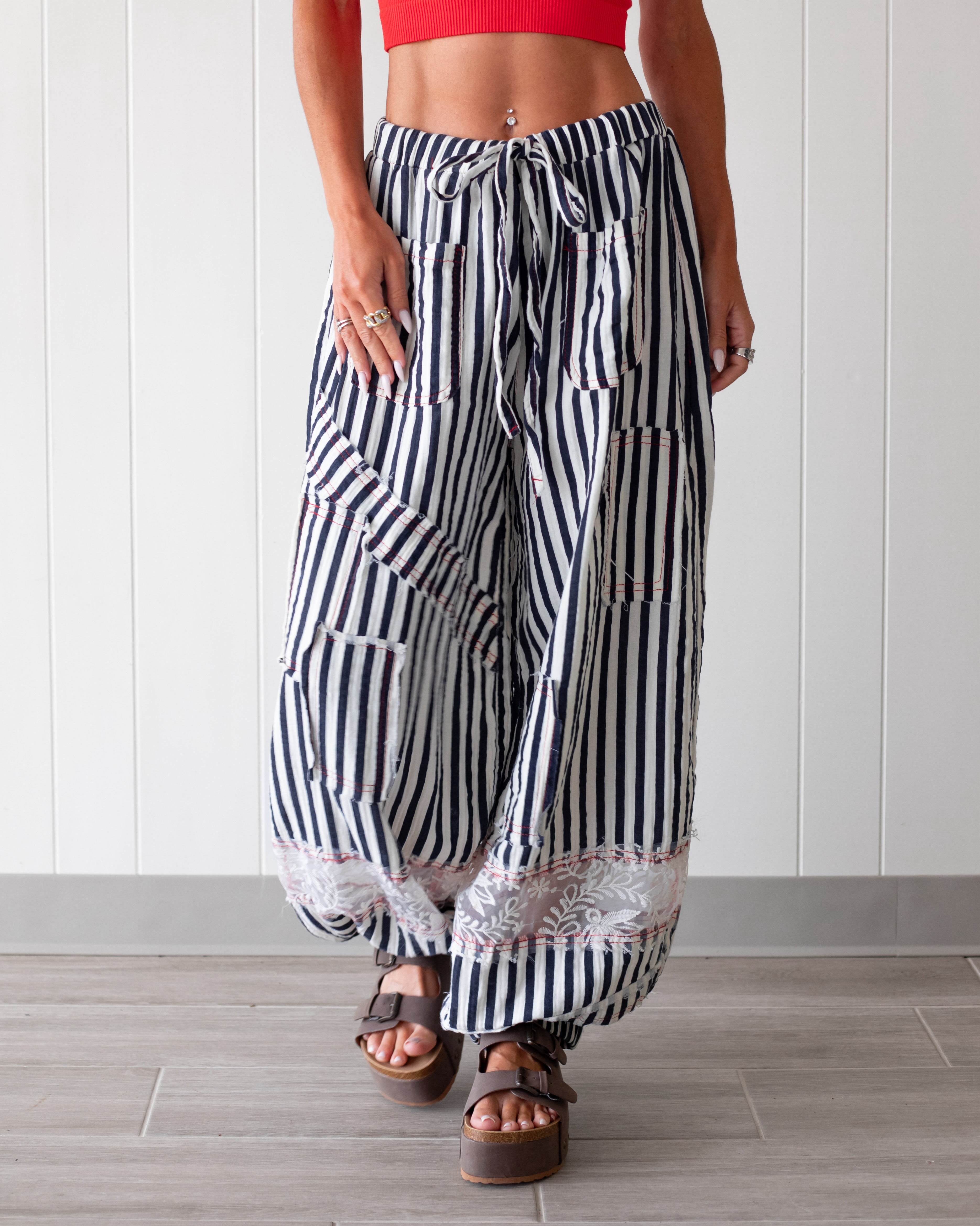 Lace & Leisure Striped Jogger Pants - Navy