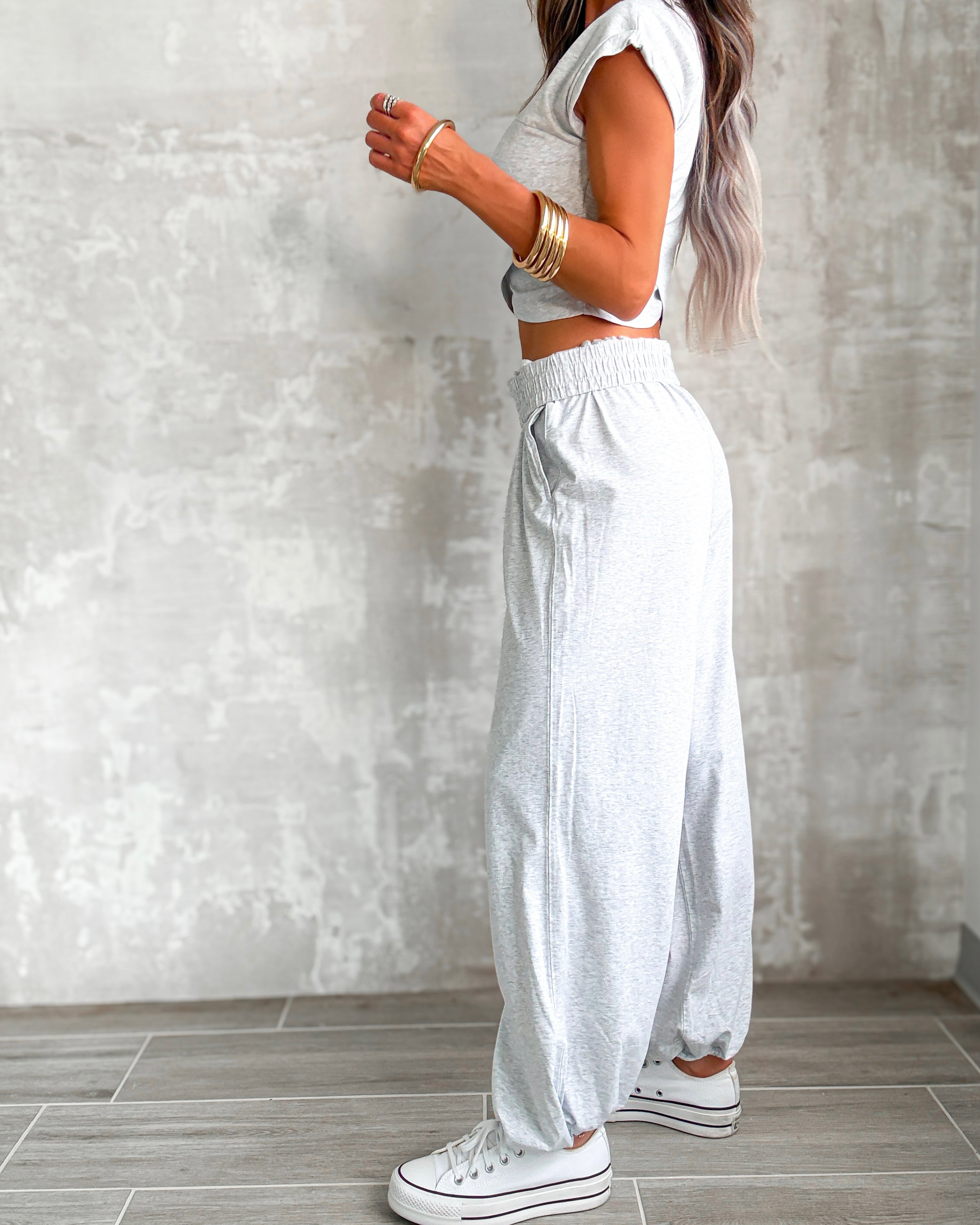 Weekend Wander Pants Set - Light Grey