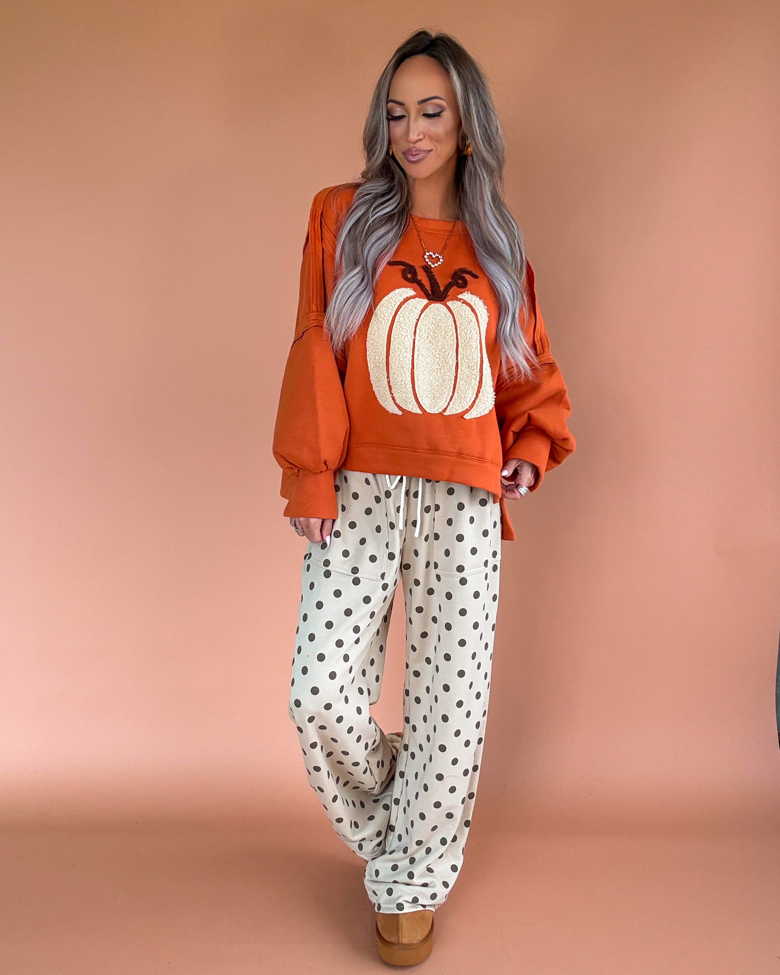 Autumn Brunch Polka Dot Lounge Pants - Beige