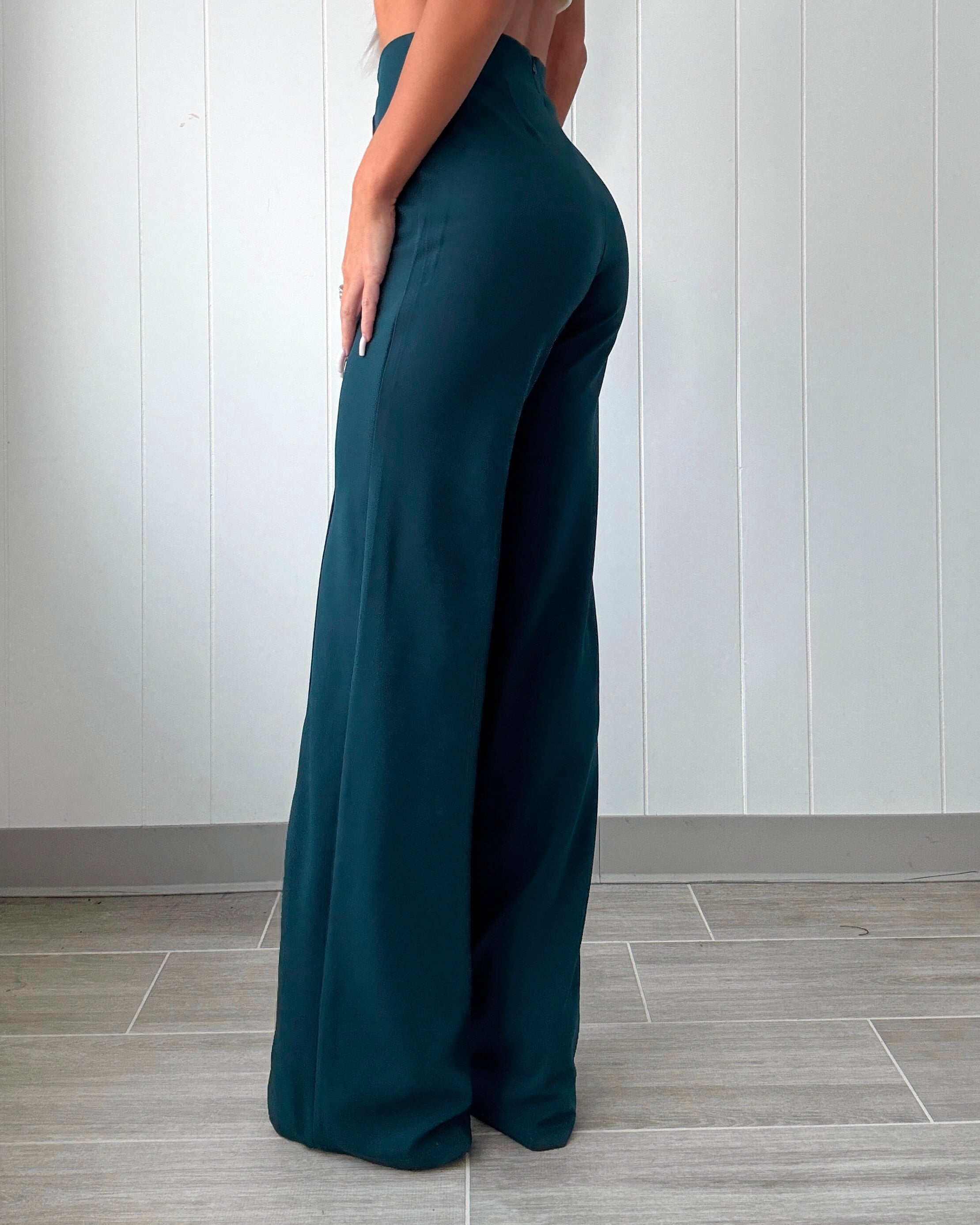 Business Or Pleasure Pleated Flare Pants - Jade