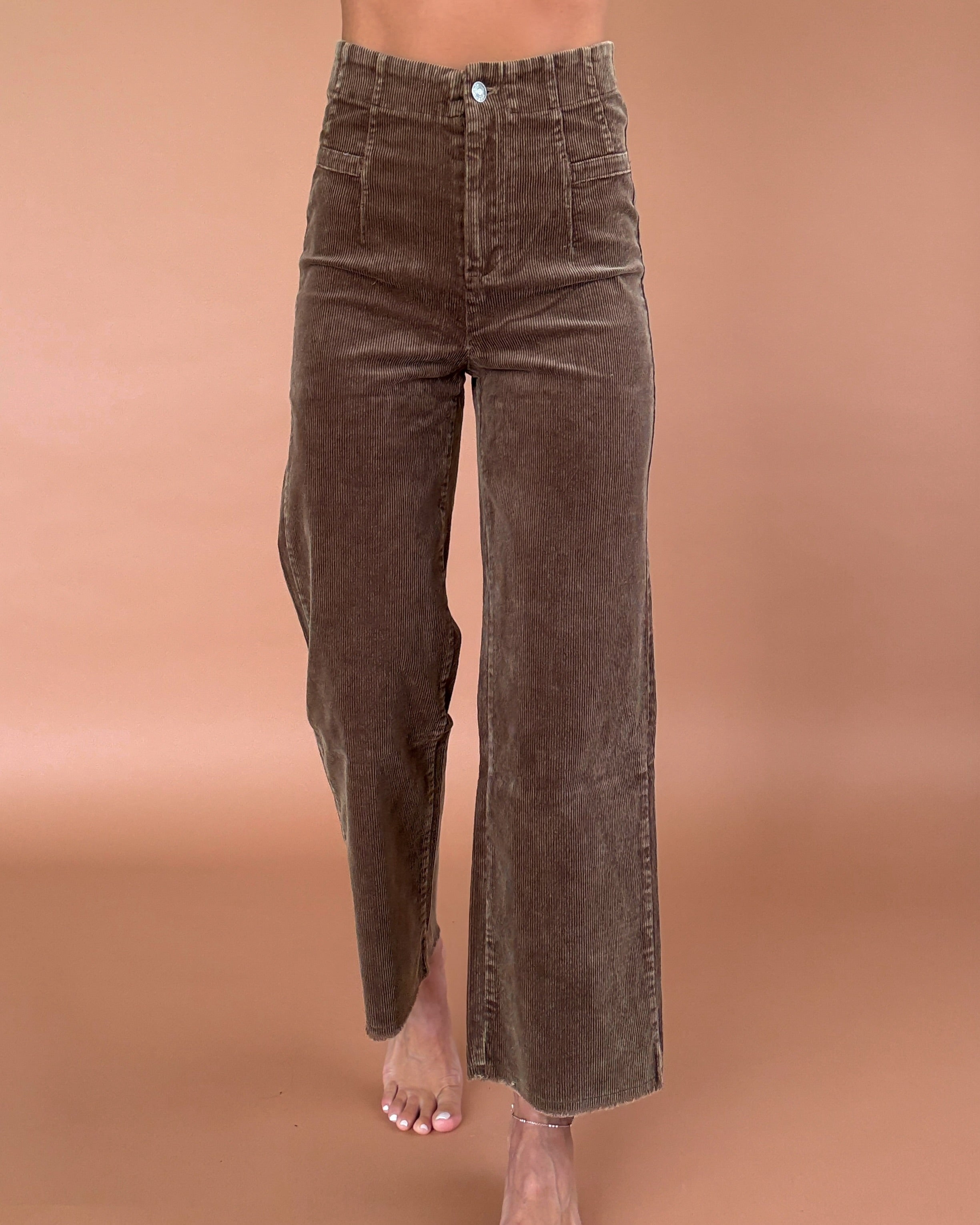 Jessie Corduroy Raw Hem Pants - Brown