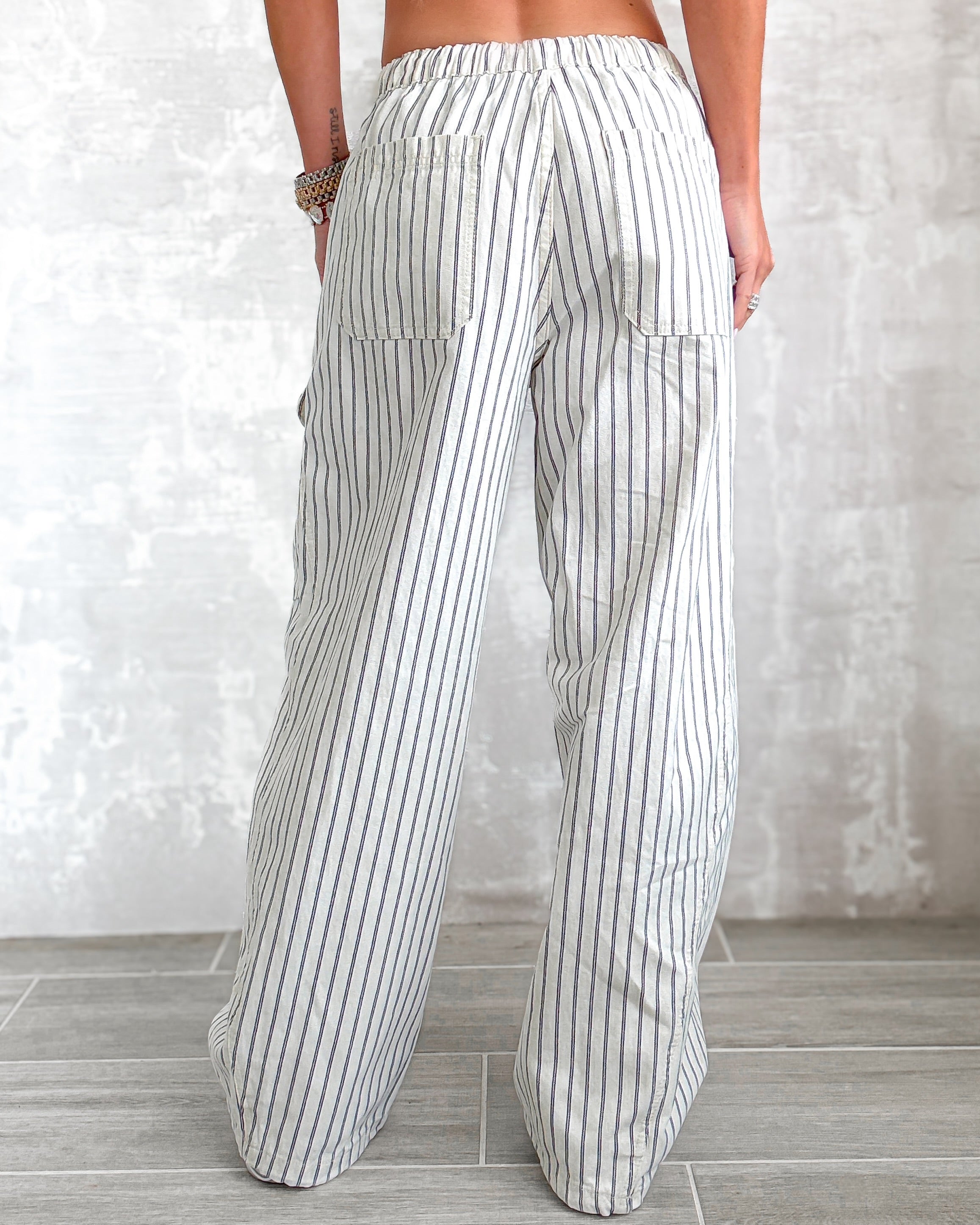 Easy Cargo Striped Pants - White/Navy
