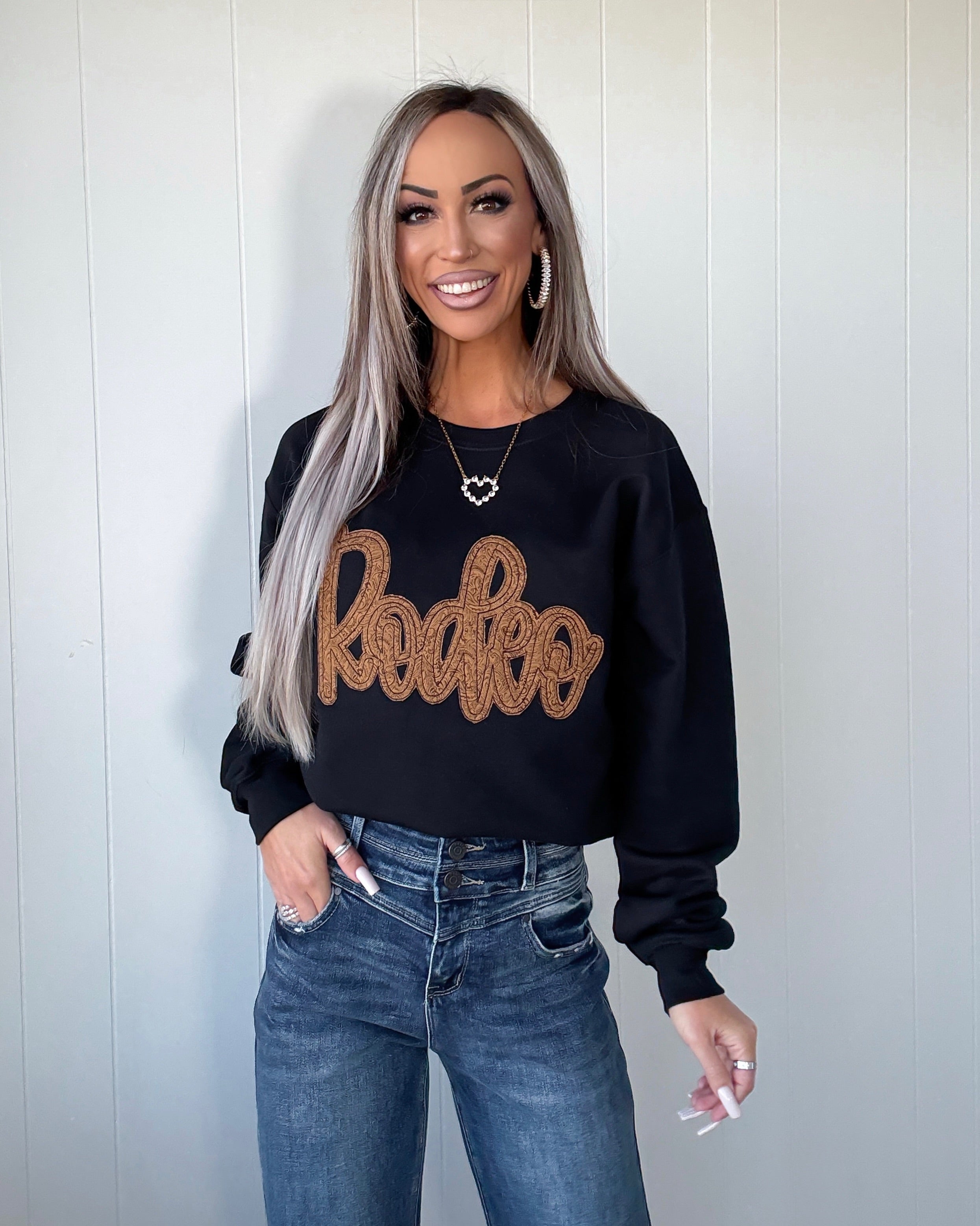 Rodeo Paisley Embroidered Crewneck - Black